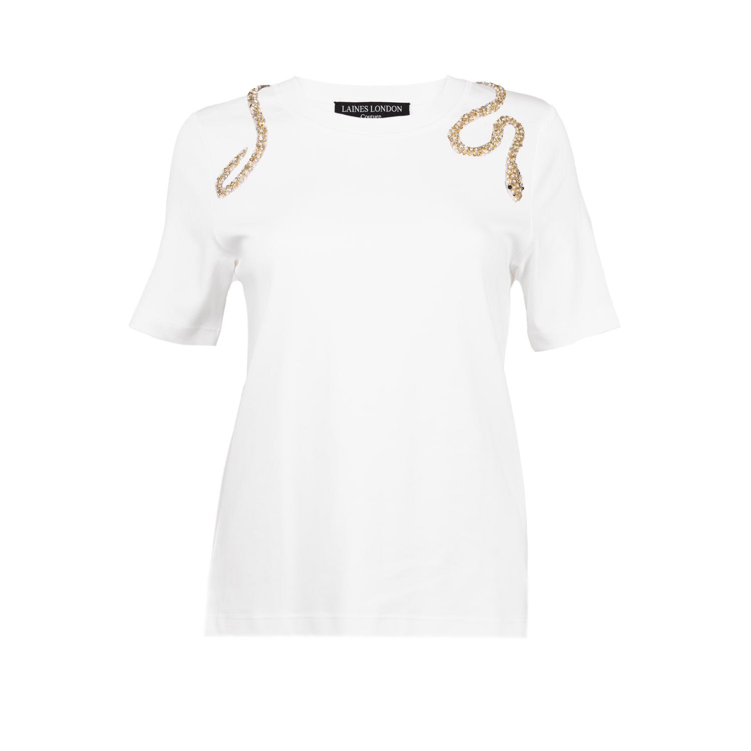 Laines London Women's Laines Couture Embellished Crystal Wrap Around Snake T-shirt - White