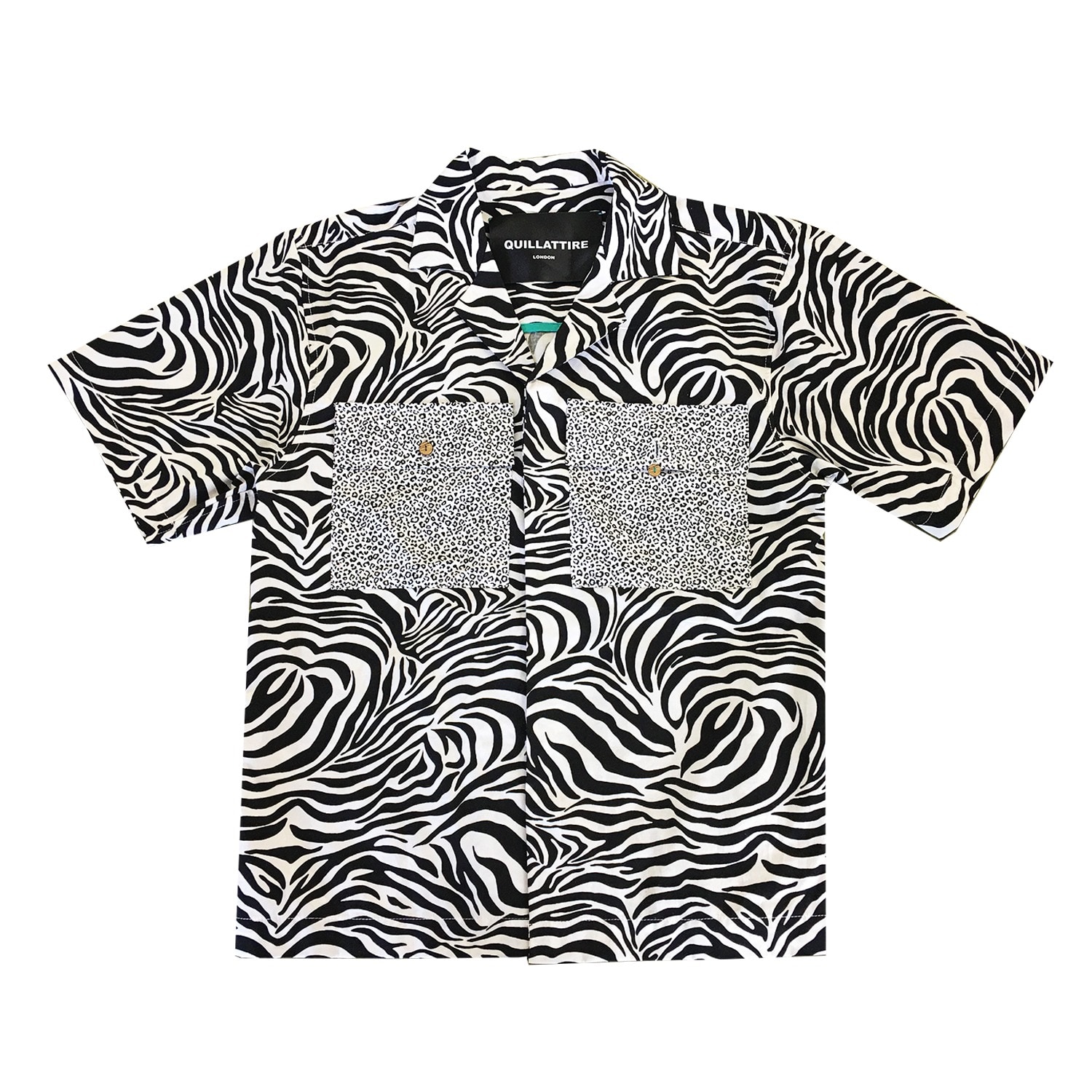 QUILLATTIRE MEN'S BLACK / WHITE BLACK AND WHITE ZEBRA PRINT SHIRT