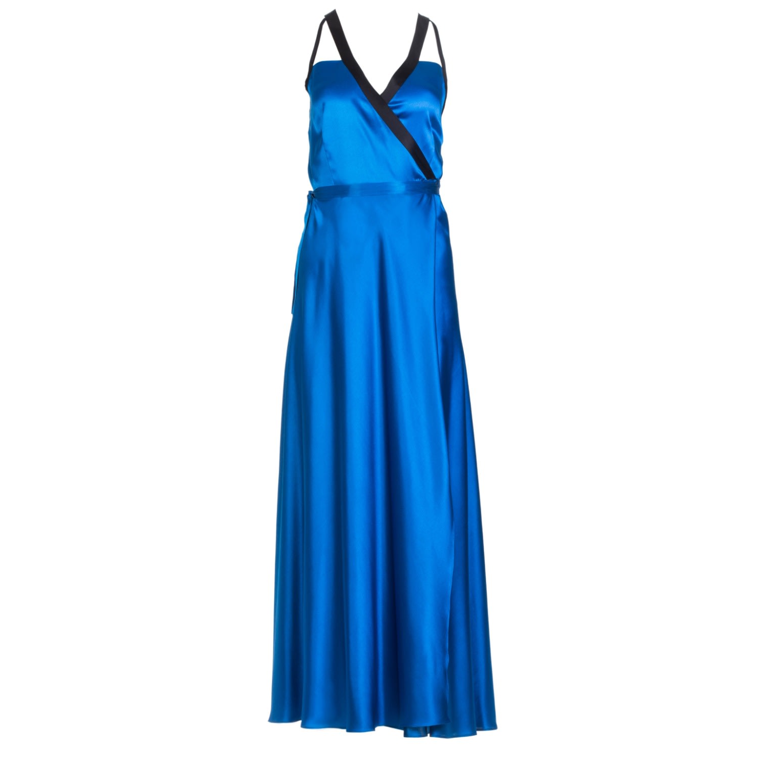 Women’s Dory Silk Dress In Royal Blue Medium Roses are Red