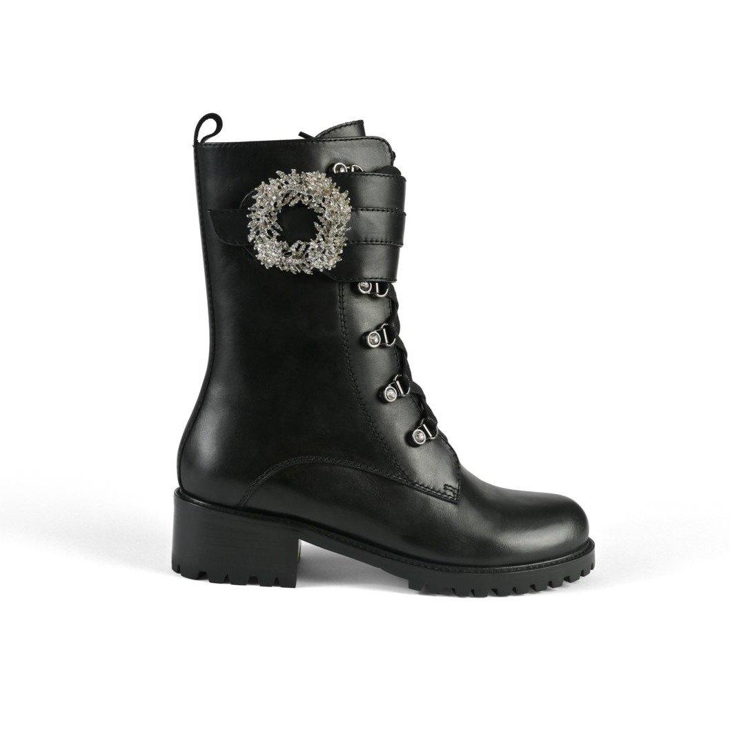 Allegra James Women's Black Win Mid Shaft With Floral Rhinestone Work Evening Boot In Black