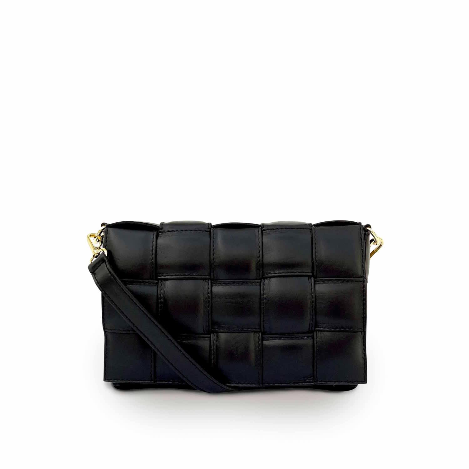 Black Padded Woven Leather Crossbody Bag Apatchy London Wolf Badger