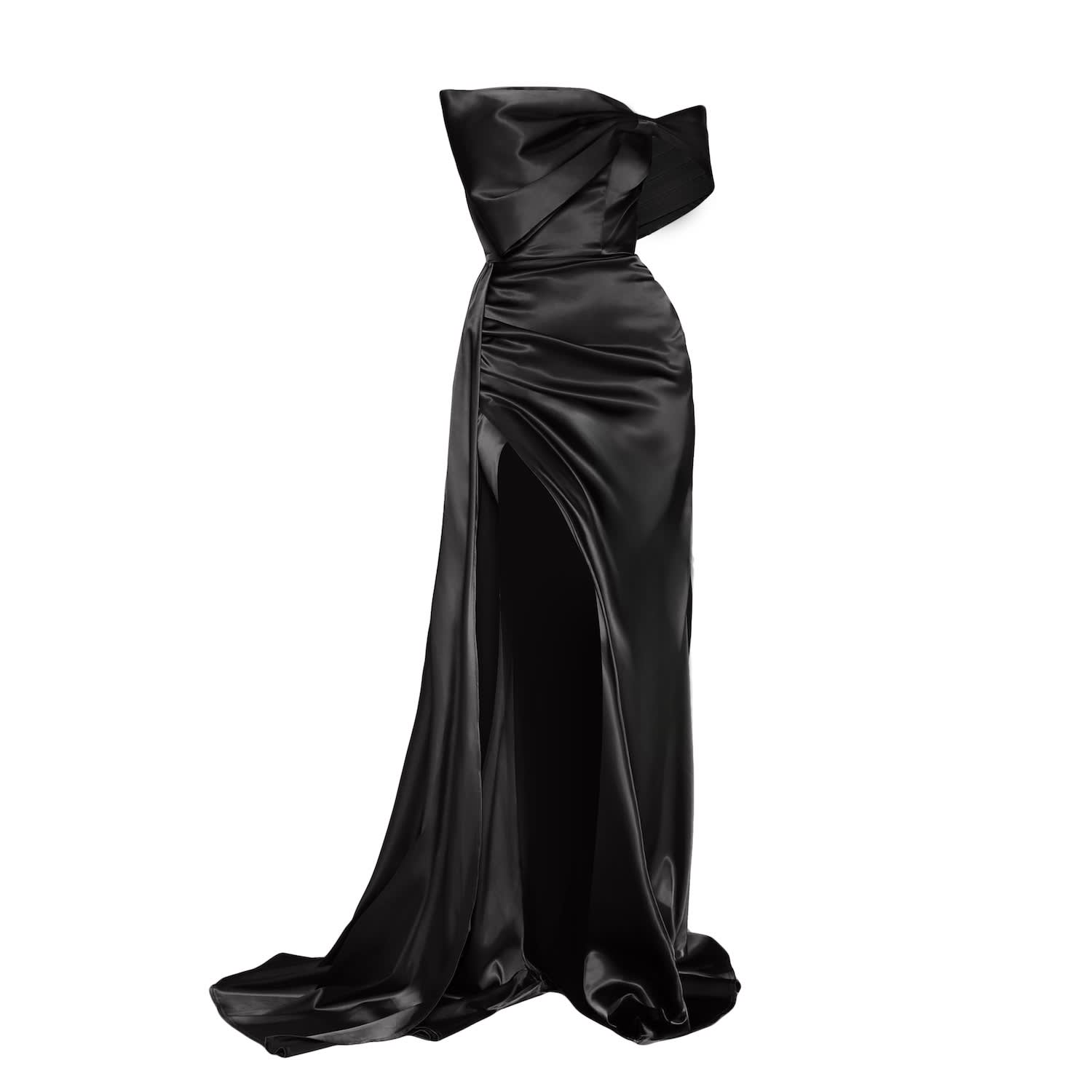 Moda Glam Women's Vienna Statement Bow Gown With Sash- Black In Black