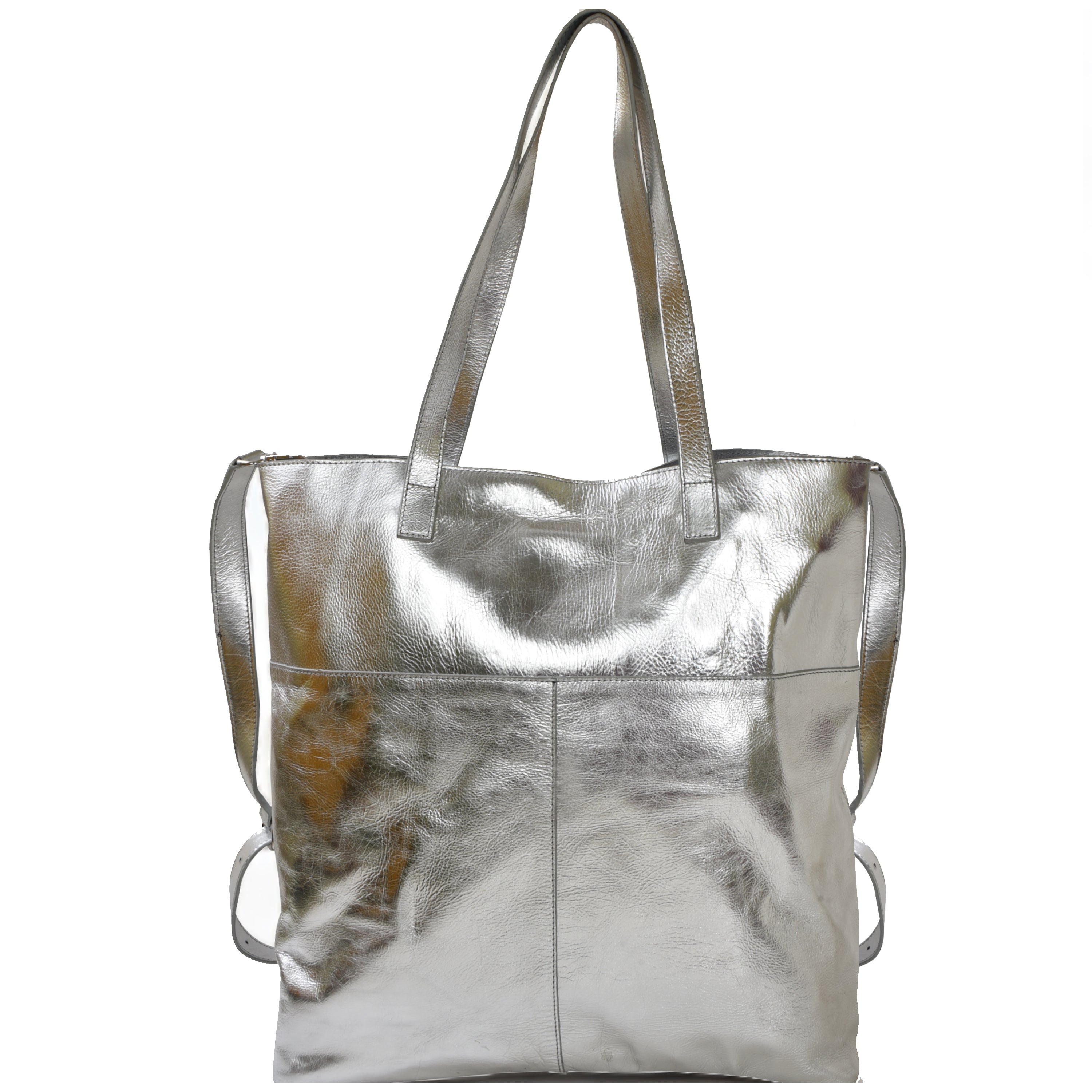 Brix + Bailey Women's Silver Metallic Leather Medium Tote In Gray