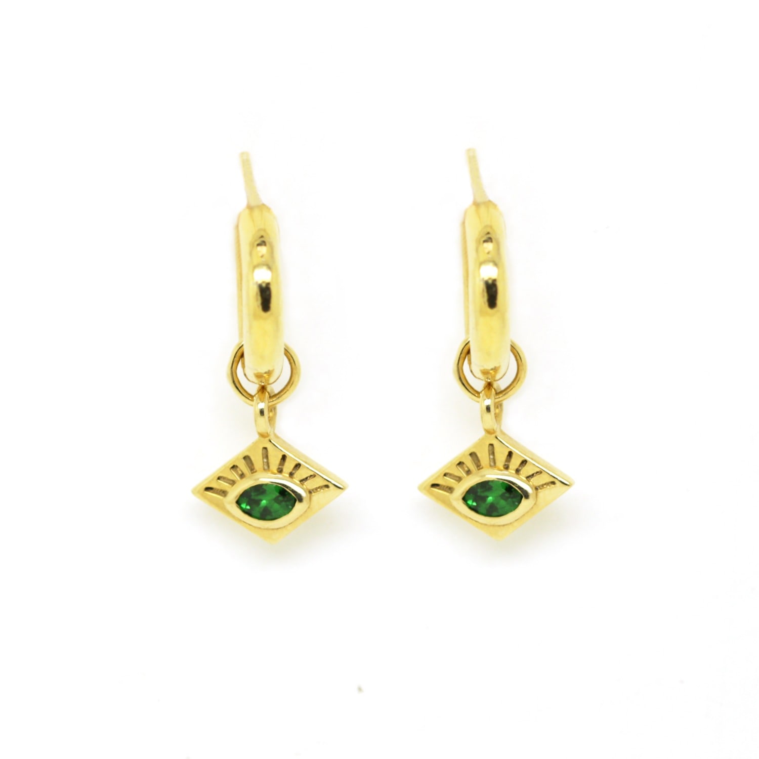 Etta Burton Jewellery Women's Green / Gold Evil Eye Green Eyed Gold Vermeil Charm Hoop Earrings