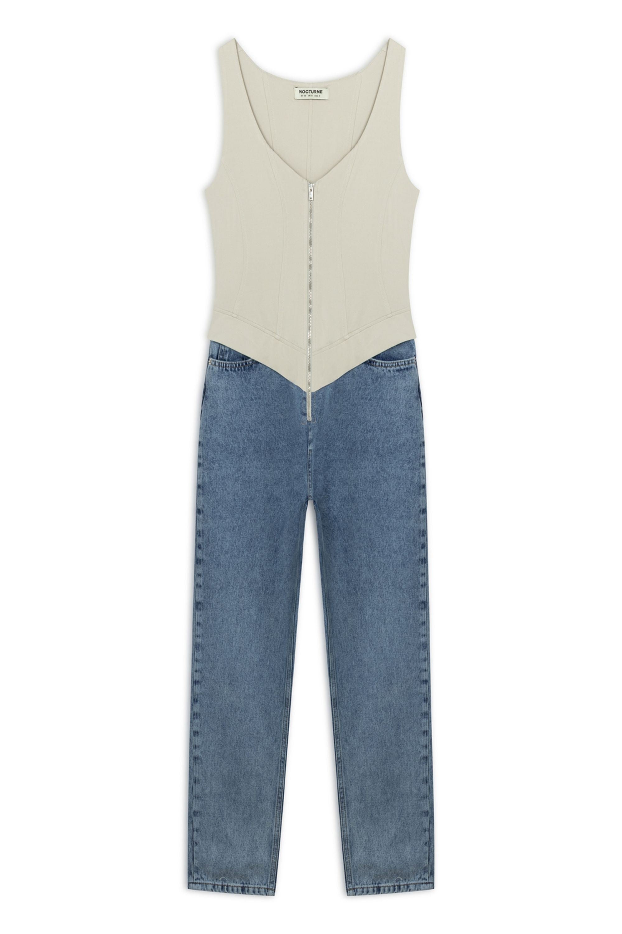 Nocturne Women's Denim Garnished Jumpsuit