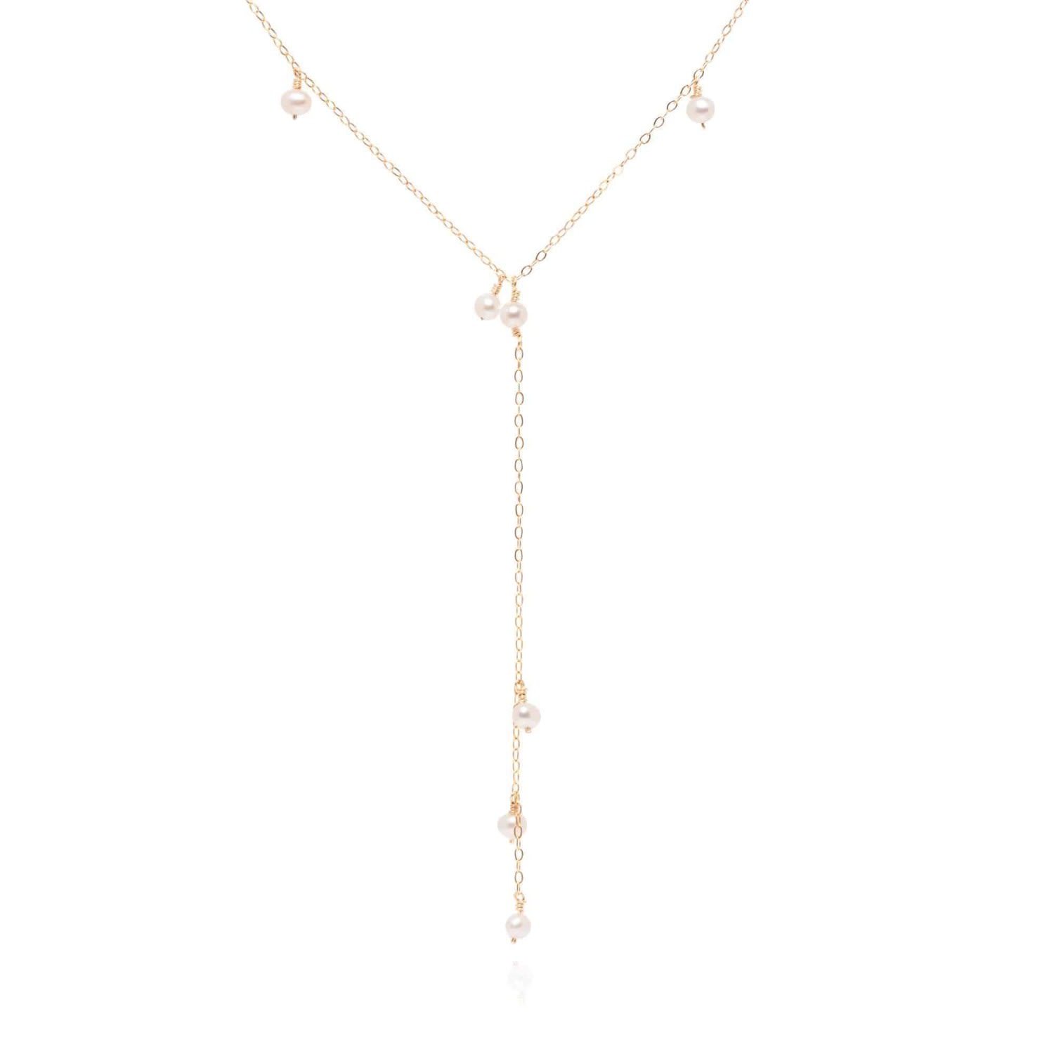 Women’s Gold / White Ana Pearl Gold Lariat Necklace Ella Palm