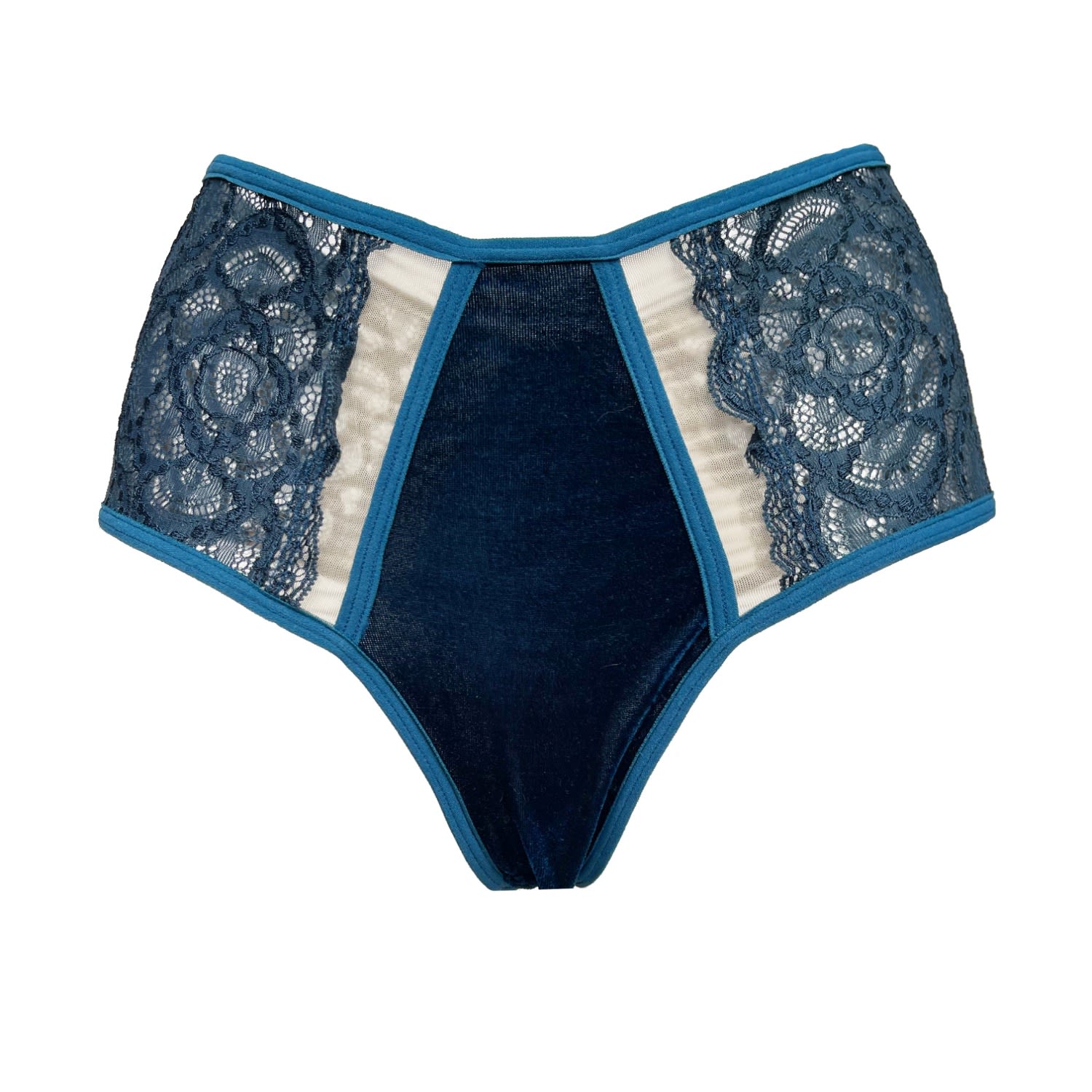 Women’s Blue Iris Tulle, Lace & Velvet Briefs Medium Carol Coelho