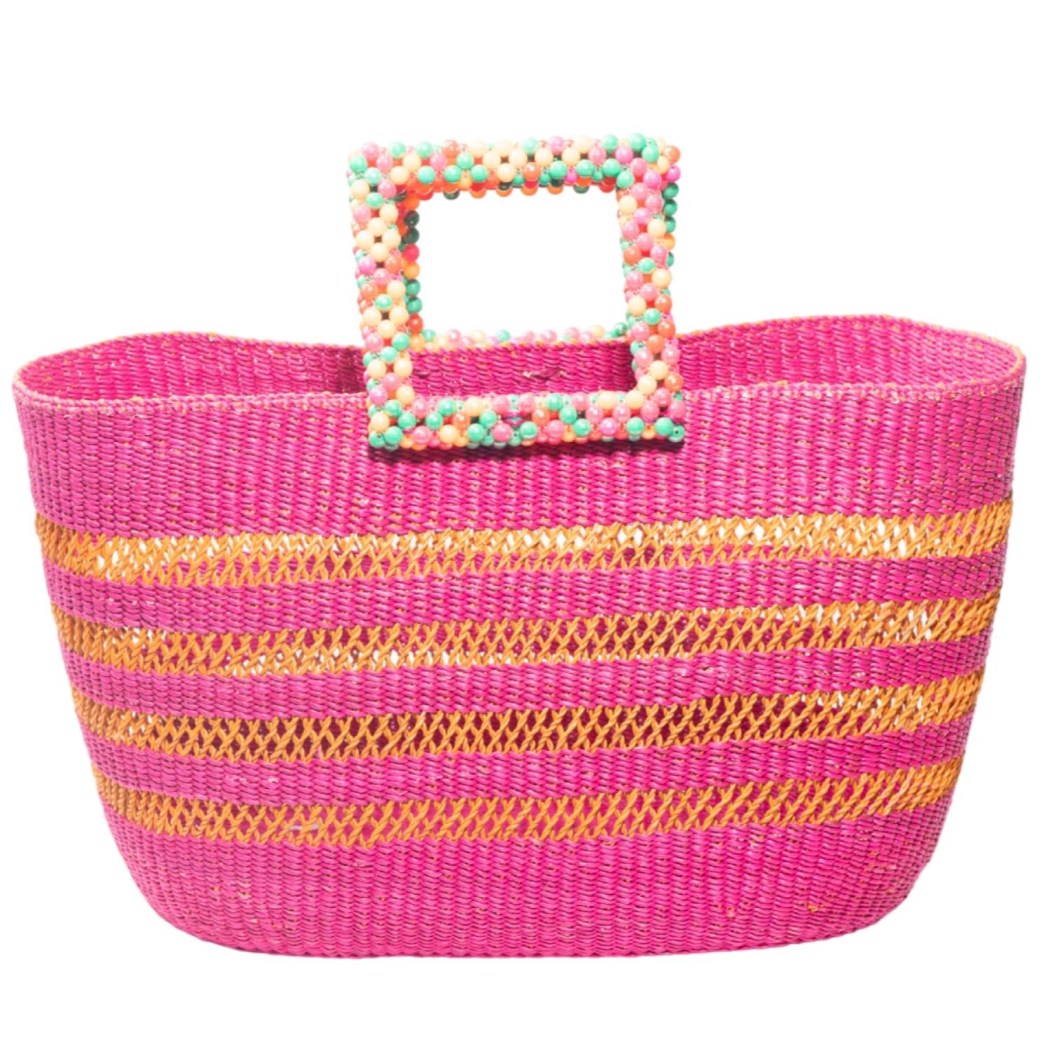 Ortus Women's Pink Mirembe Straw Basket Bag