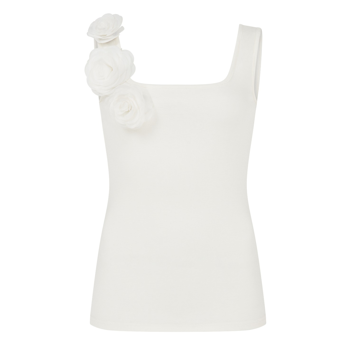 Sour Figs Women's White Rose-appliqué Square-neck Tank Top In Ivory White