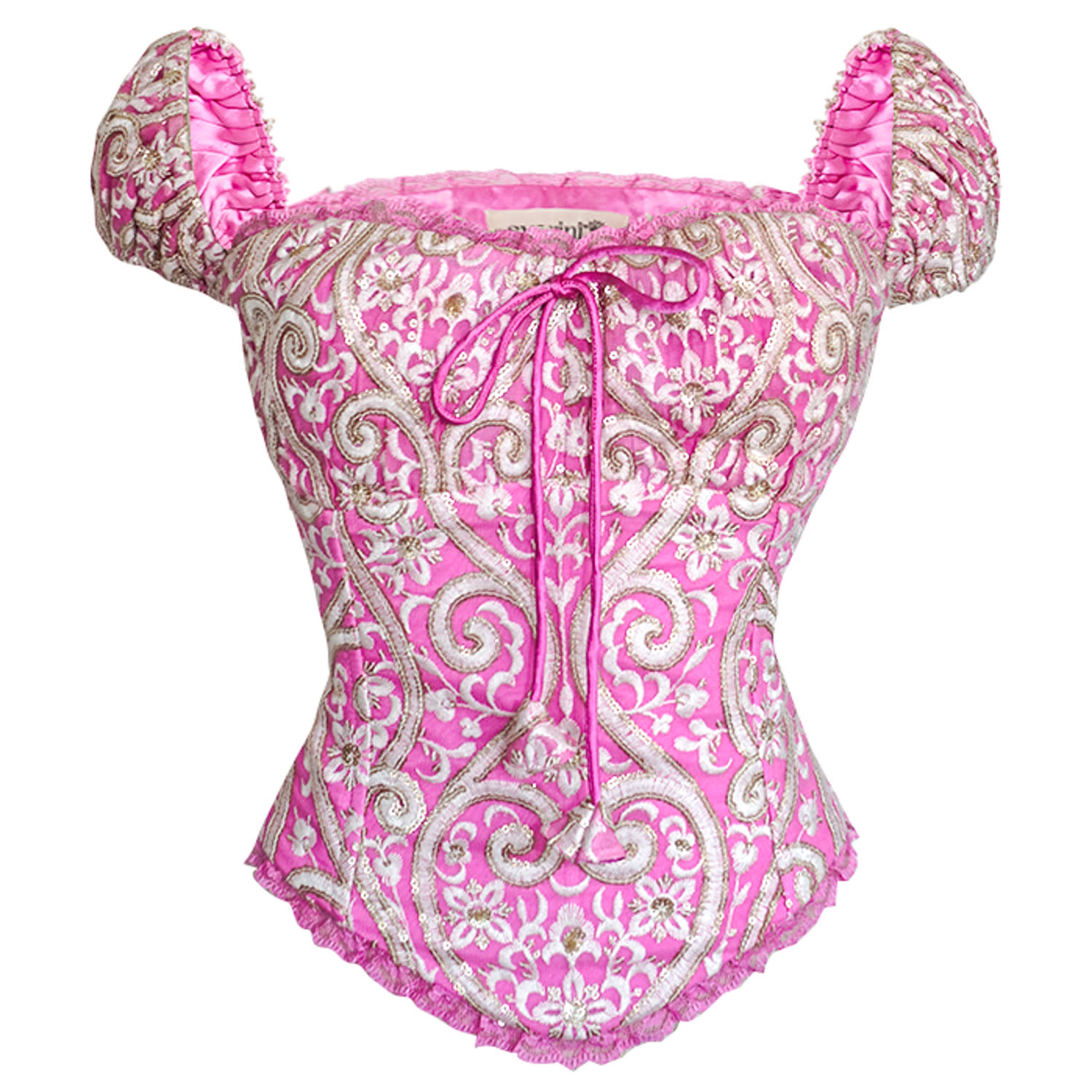 Svarini Women's Pink / White The Luma Corset – Puff Sleeve Fairy Princess Top In Pink In Multi