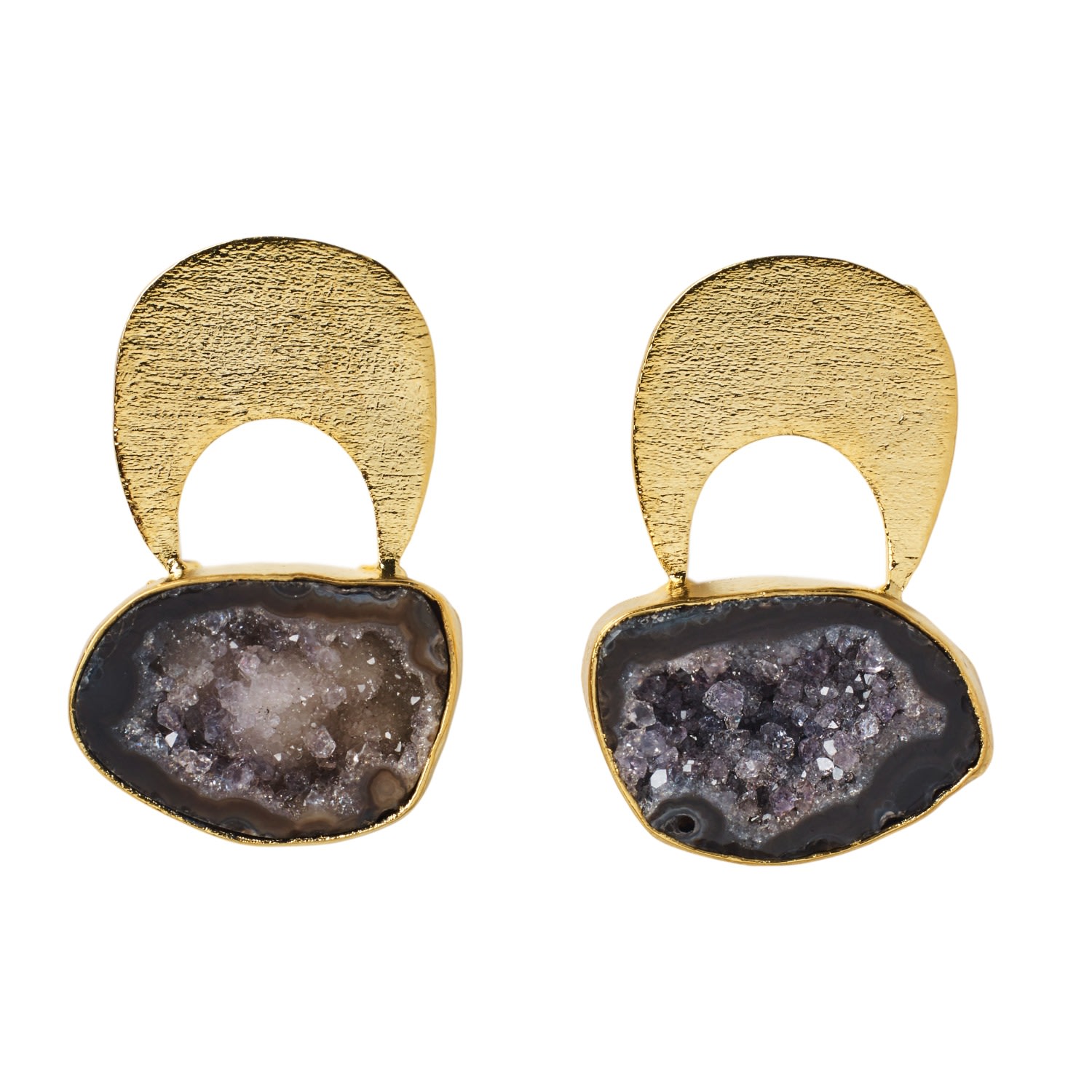Yaa Yaa London Women's Black / Grey / Gold Quietly Confident Black Grey Agate Crystal Earrings In Multi