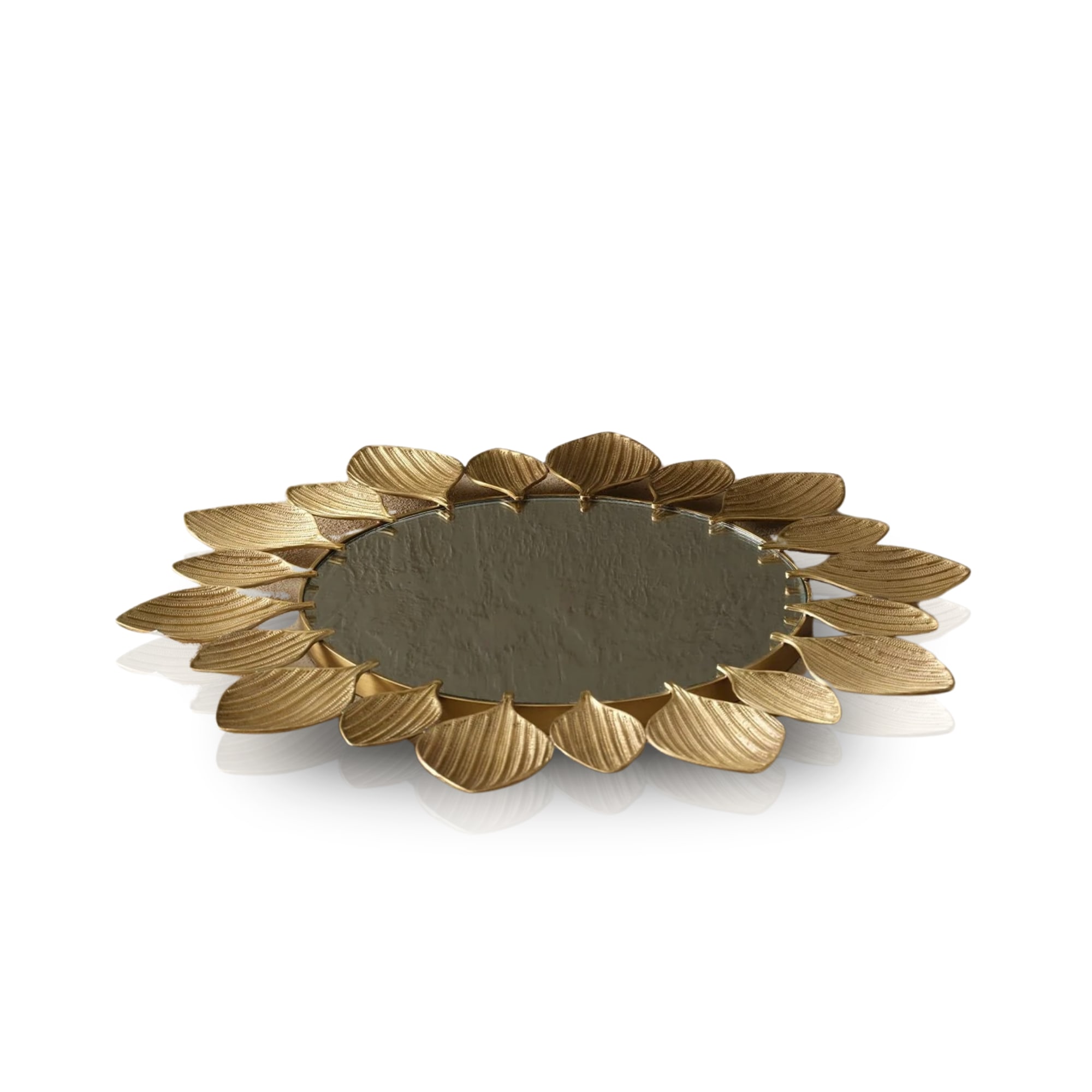 Marleth Gold / White Lotus-inspired Brass Tray With Mirrored Center – Gold Finish