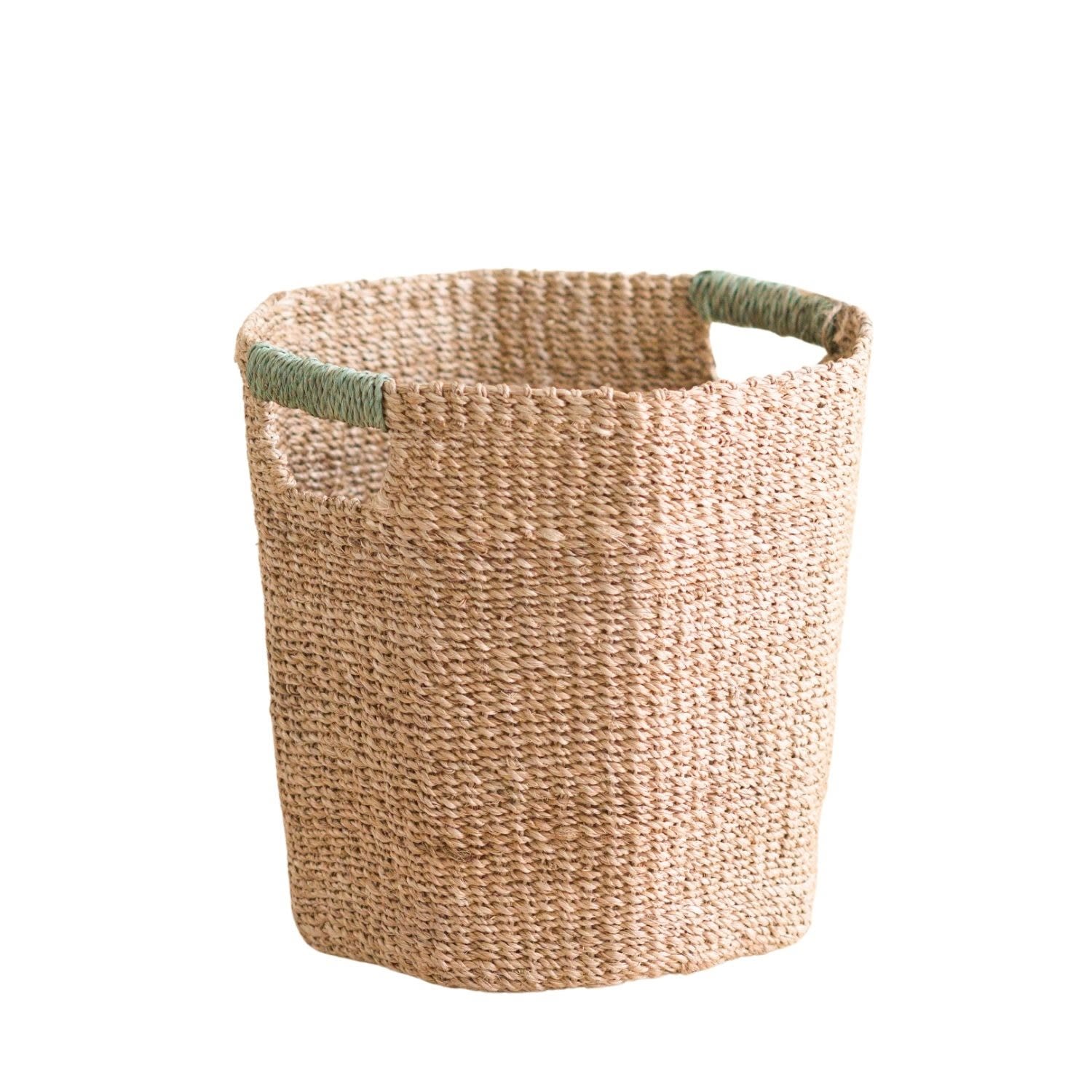 Likha Green Natural Octagon Basket With Sage Handle - Octagon Basket In Neutral