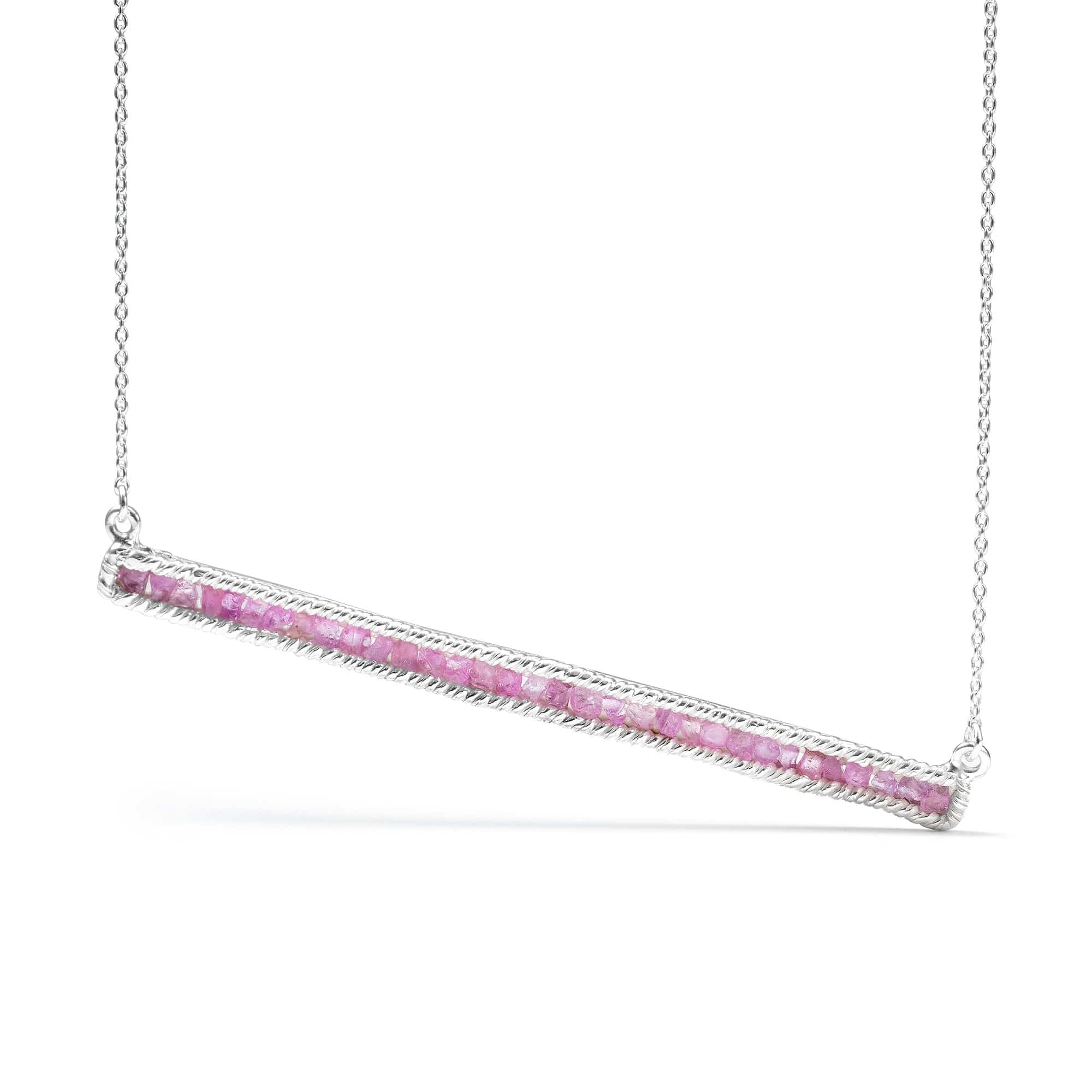 German Kabirski Women's Pink / Silver Lithos Sterling Silver Necklace With Raw Pink Sapphires & Anti-tarnish Coating In Multi