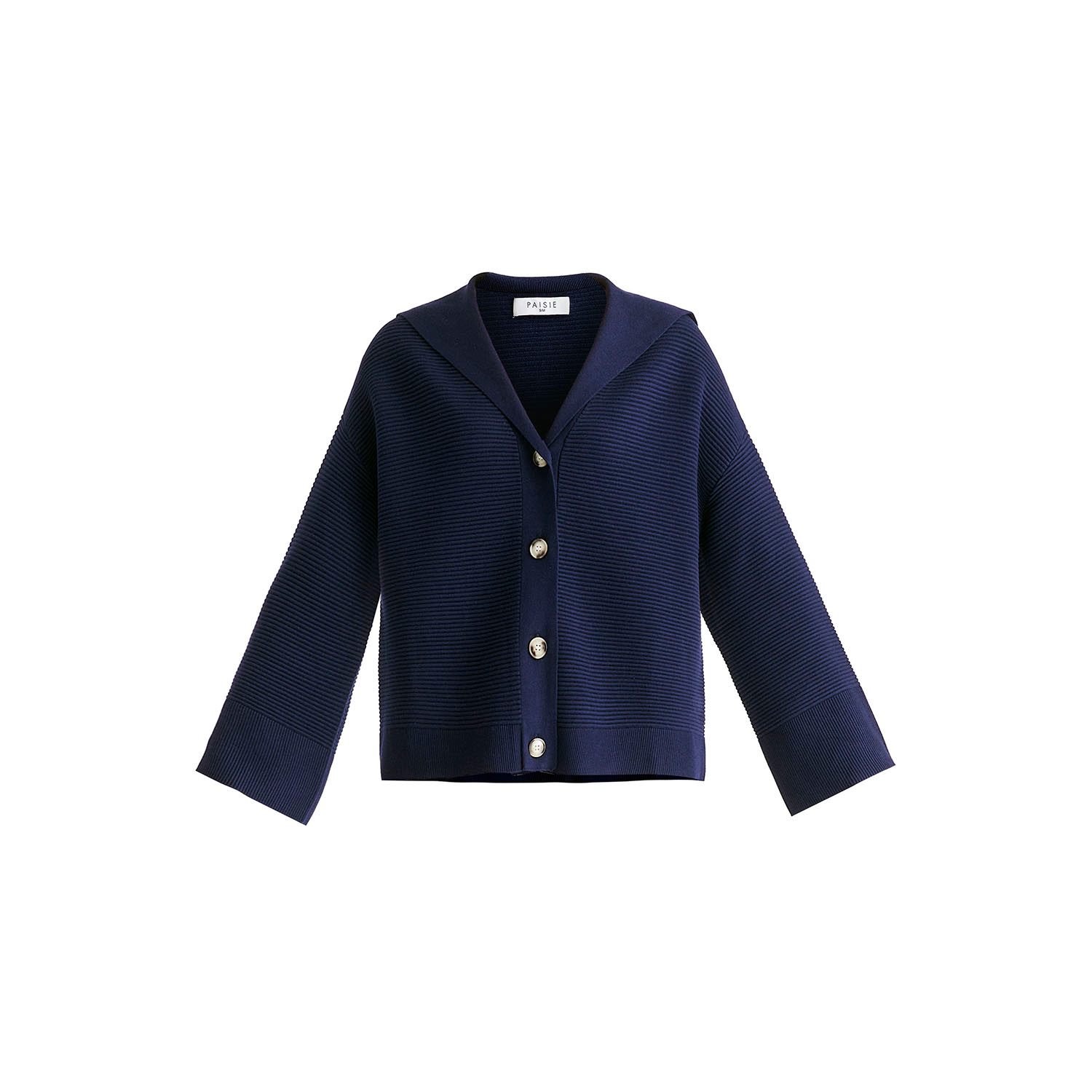 Paisie Women's Blue Sailor Collar Ribbed Cardigan In Navy In Blue