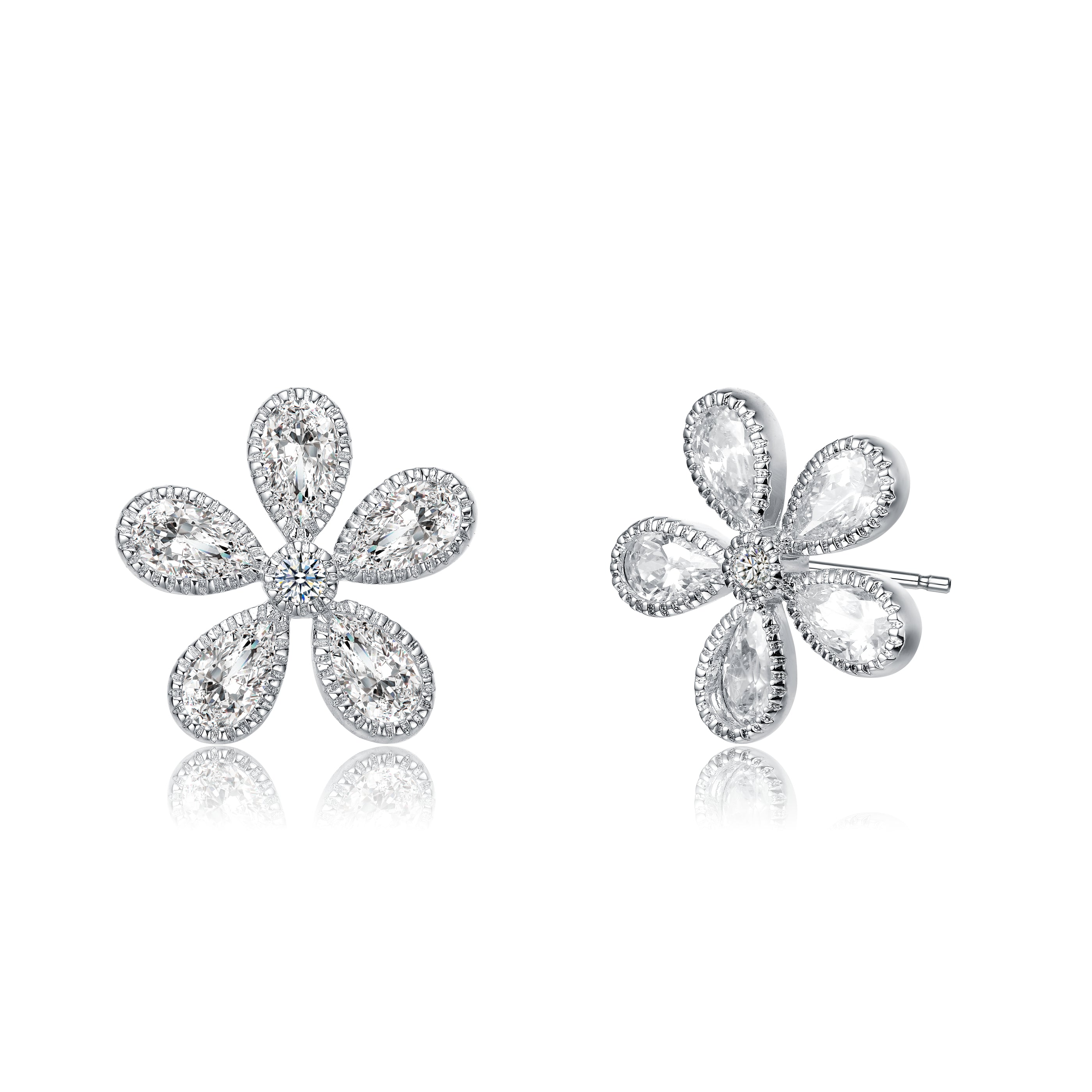 Women’s Rachel Glauber White Gold Plated With Cubic Zirconia Blooming Flower Stud Earrings Genevive Jewelry