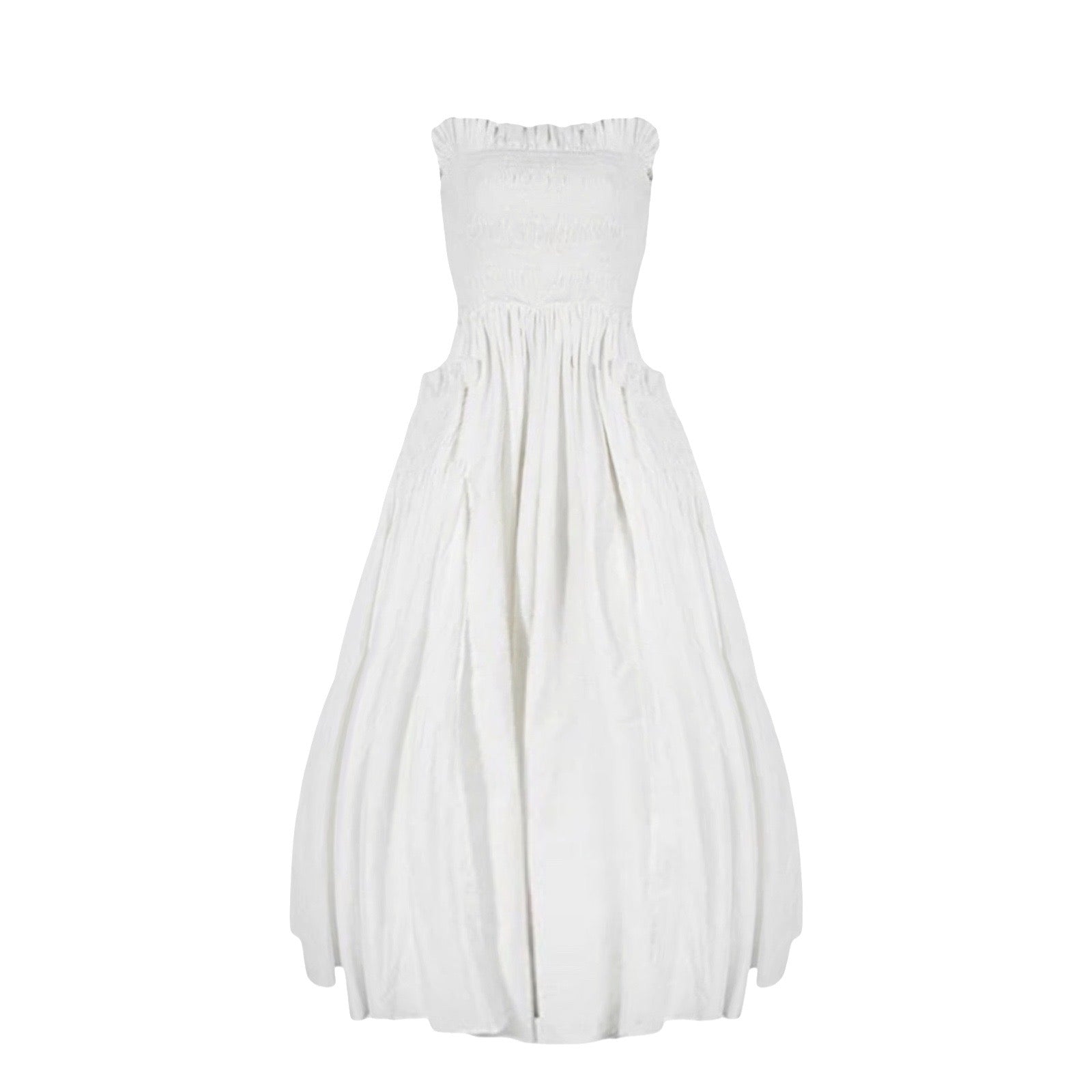 white-cotton-strapless-shirred