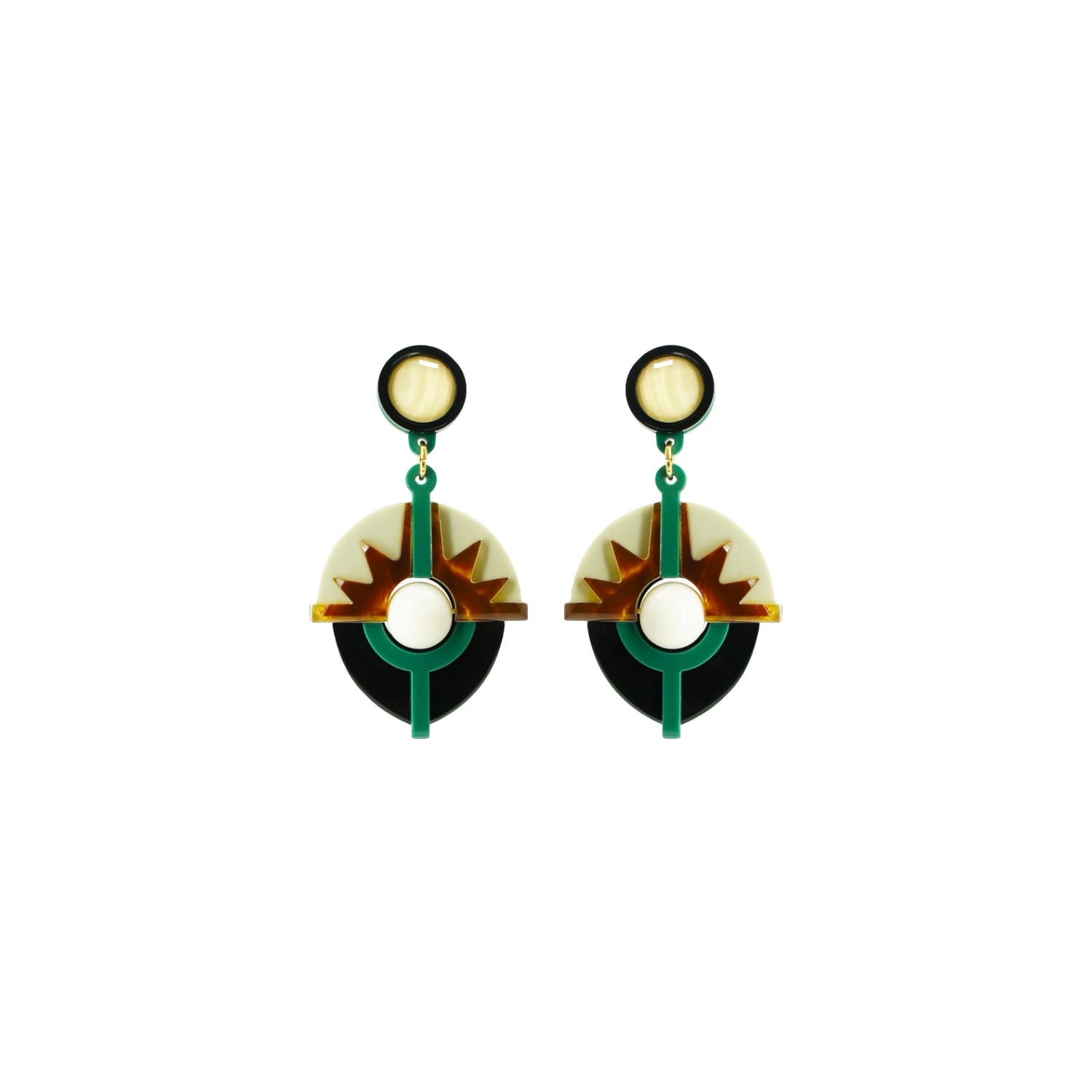 Gissa Bicalho Women's Black / Brown / Green Handmade Acrylic Earring Pendant Alecrim Cream In Green