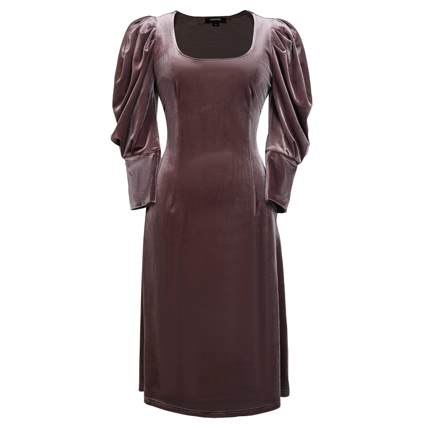 Puffy Sleeves Velvet Dress Eggplant by Smart and Joy
