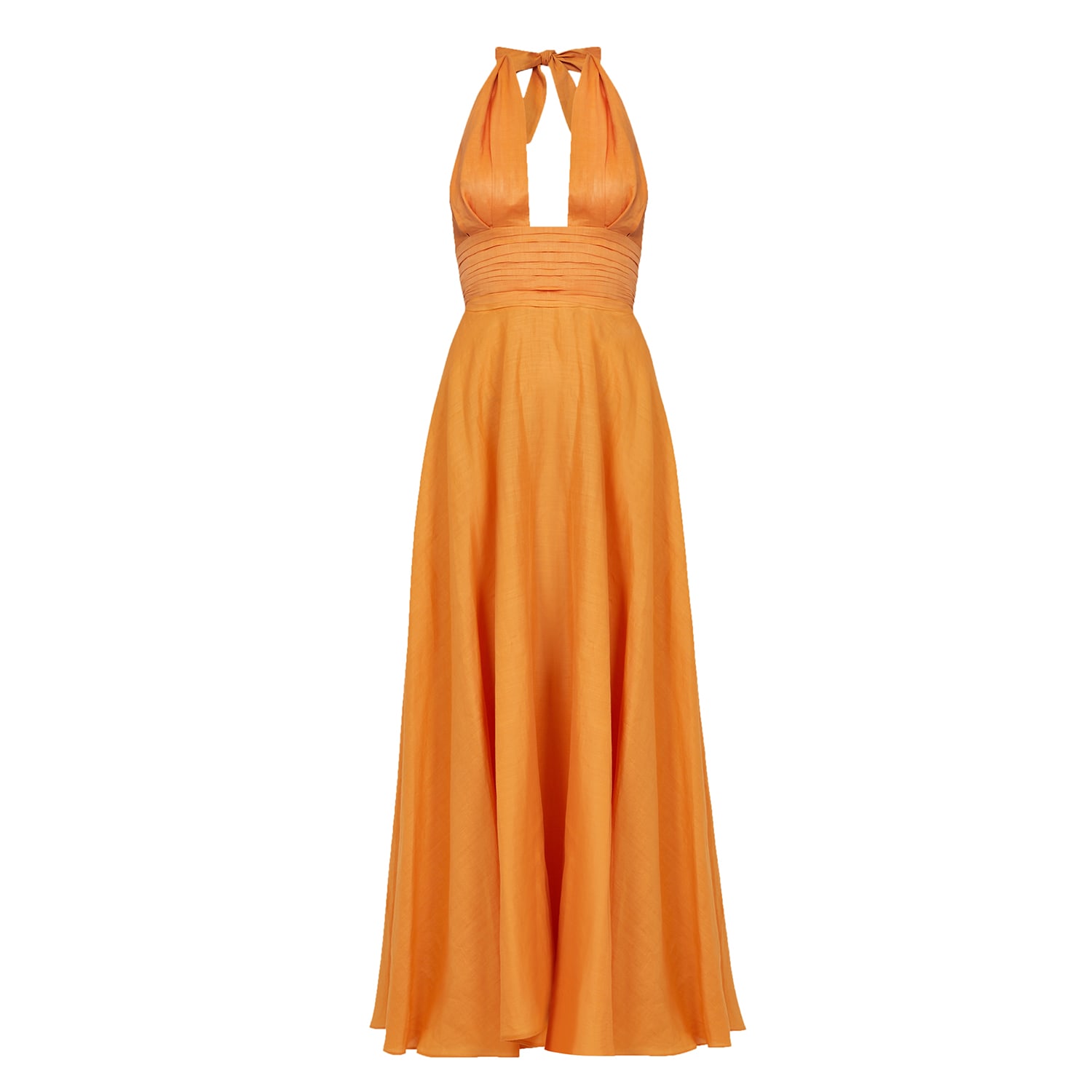 Women's Draped Halter Neck Linen Maxi Dress - Orange | Small | Avenue 8