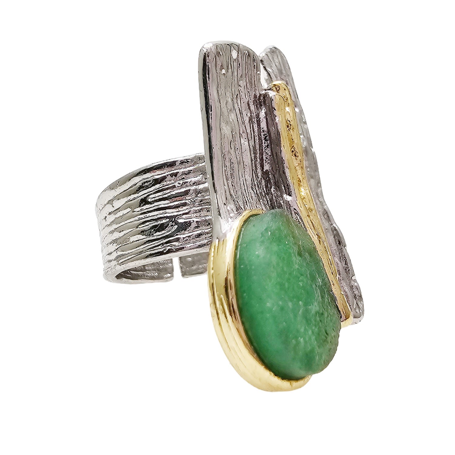Farra Women's Green Aventurine Stone Setting Statement Ring