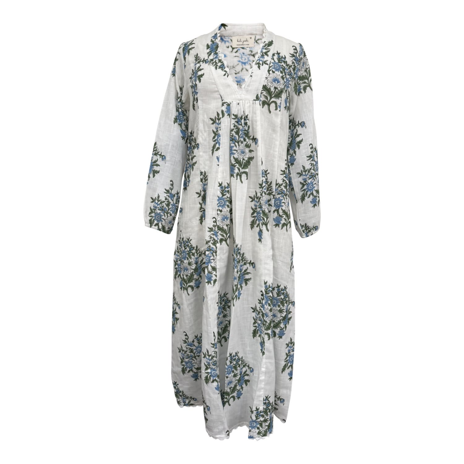 Kali Joshi Women's V Neck Blue Multi Panel Kaftan Dress In Multi