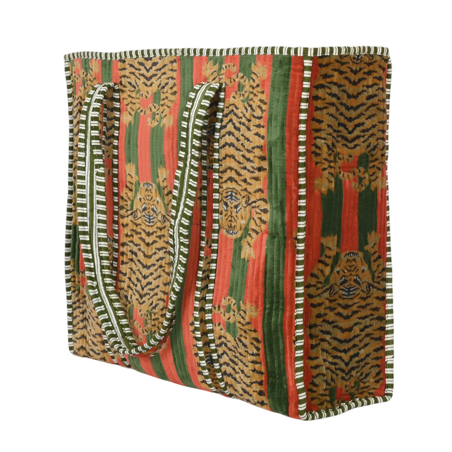 The Ultimate Tibetan Tiger Velvet Tote In Green And Orange