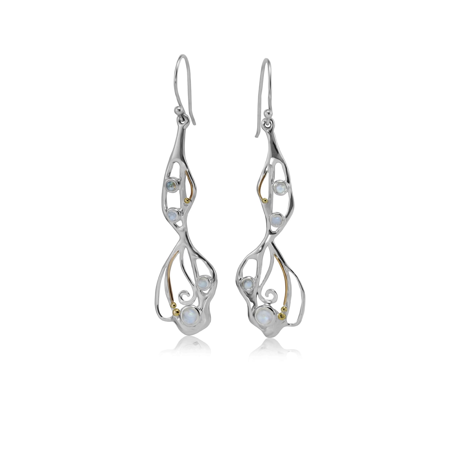Isla Silver Women's White / Silver Rainbow Moonstone Organic Flow Statement Earrings