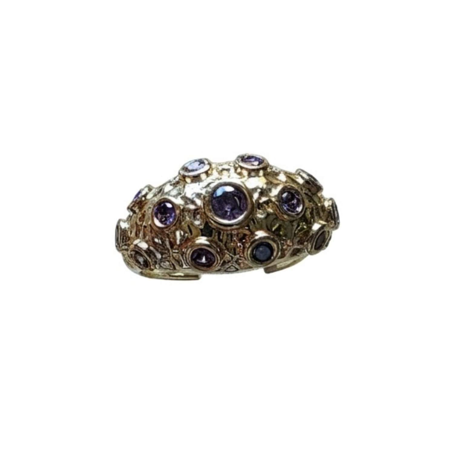 Silver & Elegant Women's Gold Amethyst Stardust Minimalist Adjustable Ring