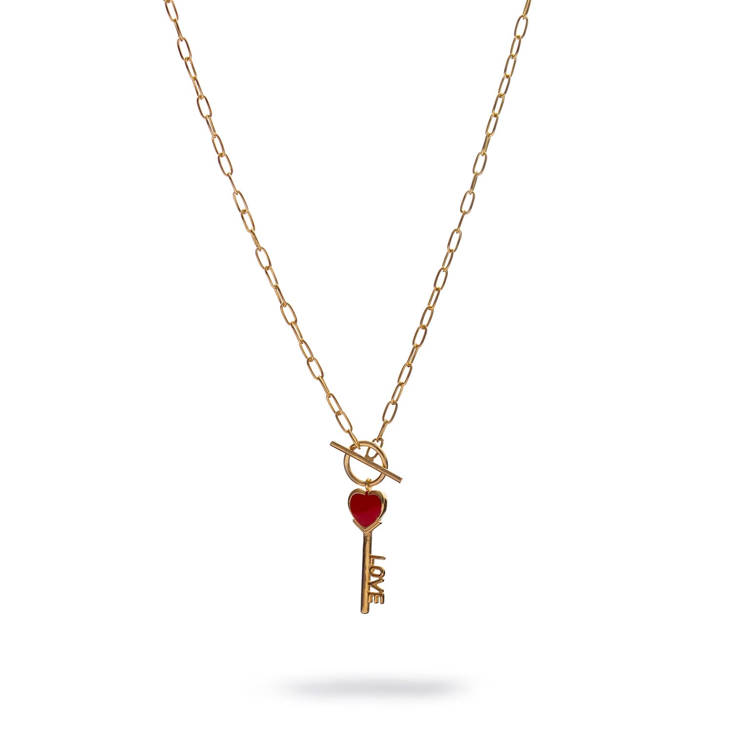 Ebru Jewelry Women's Gold / Red Key To Love Red Enamel Gold Necklace - Red In Gold