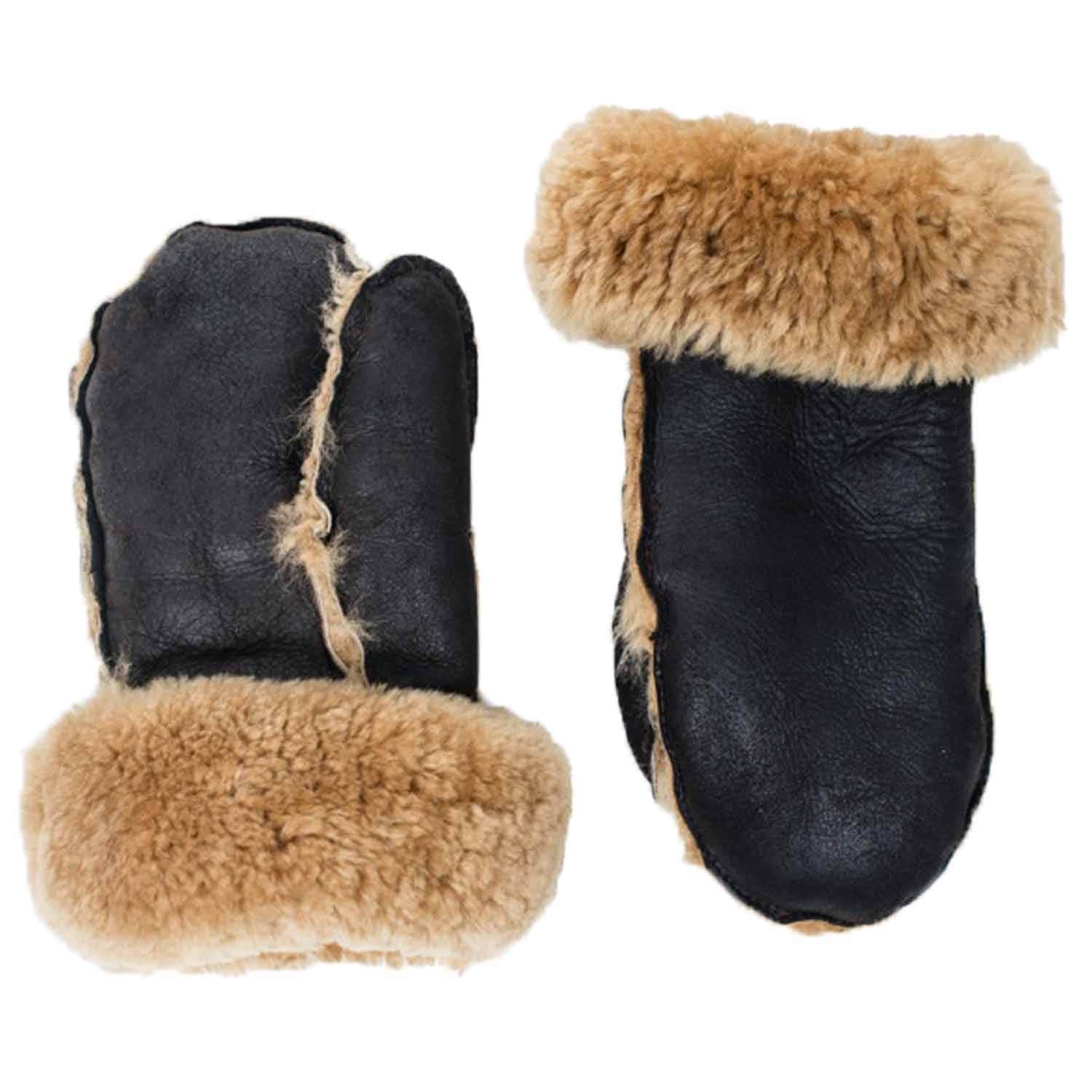 fur lined leather mittens