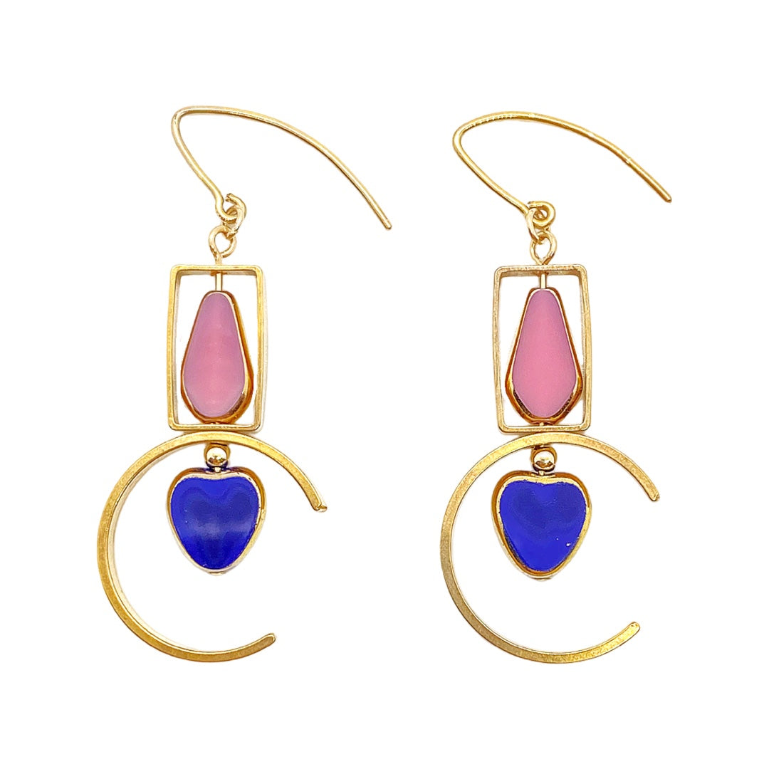 Women’s Blue / Pink / Purple Blue Heart And Pink Pentagon Art Deco Earrings Aracheli Studio