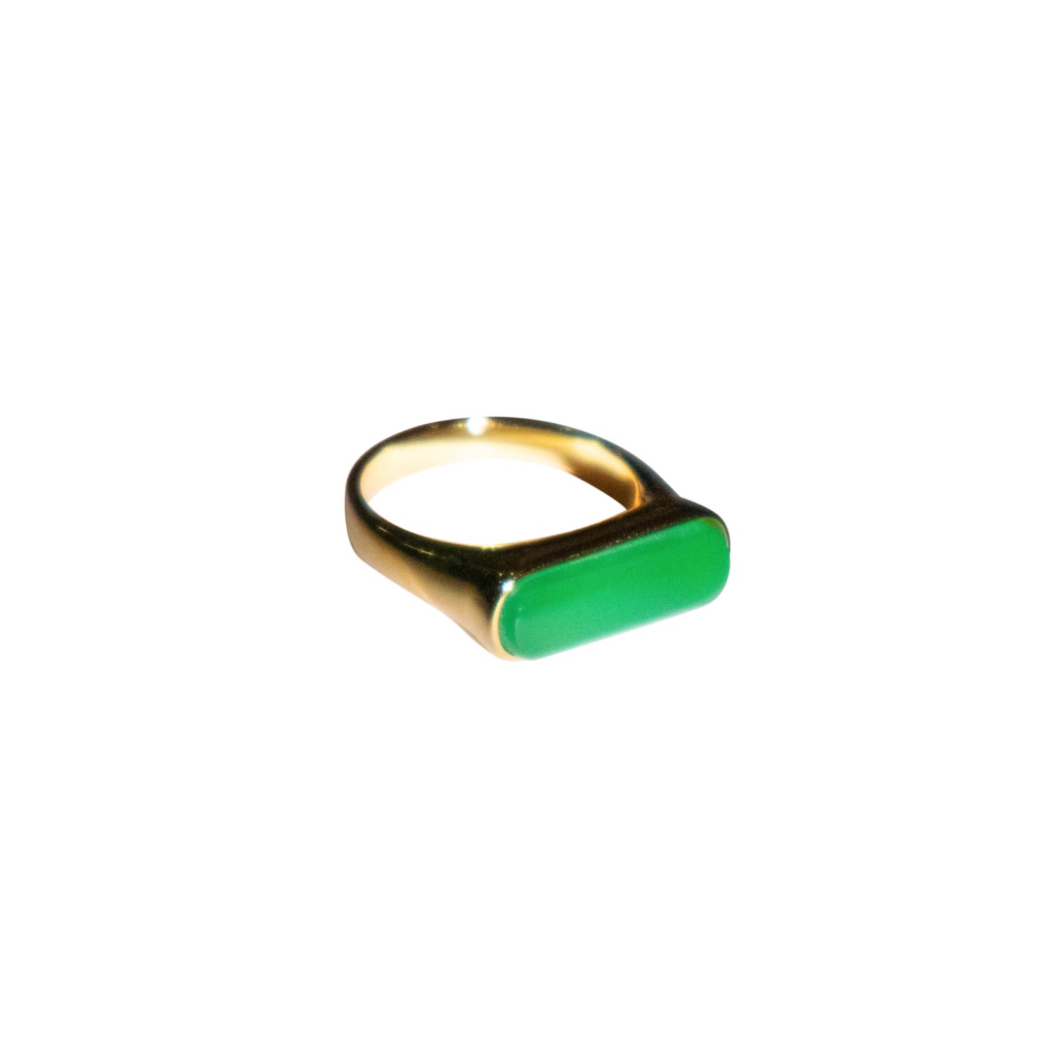 Seree Women's Gold / Green Bar Slim Rectangular Signet Ring
