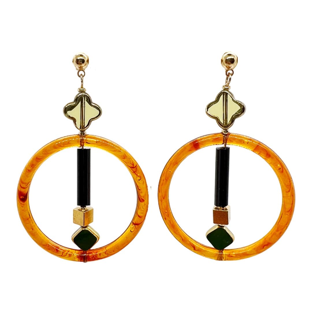 Women’s Green / Yellow / Orange Star Orbit Earrings Art Deco Aracheli Studio