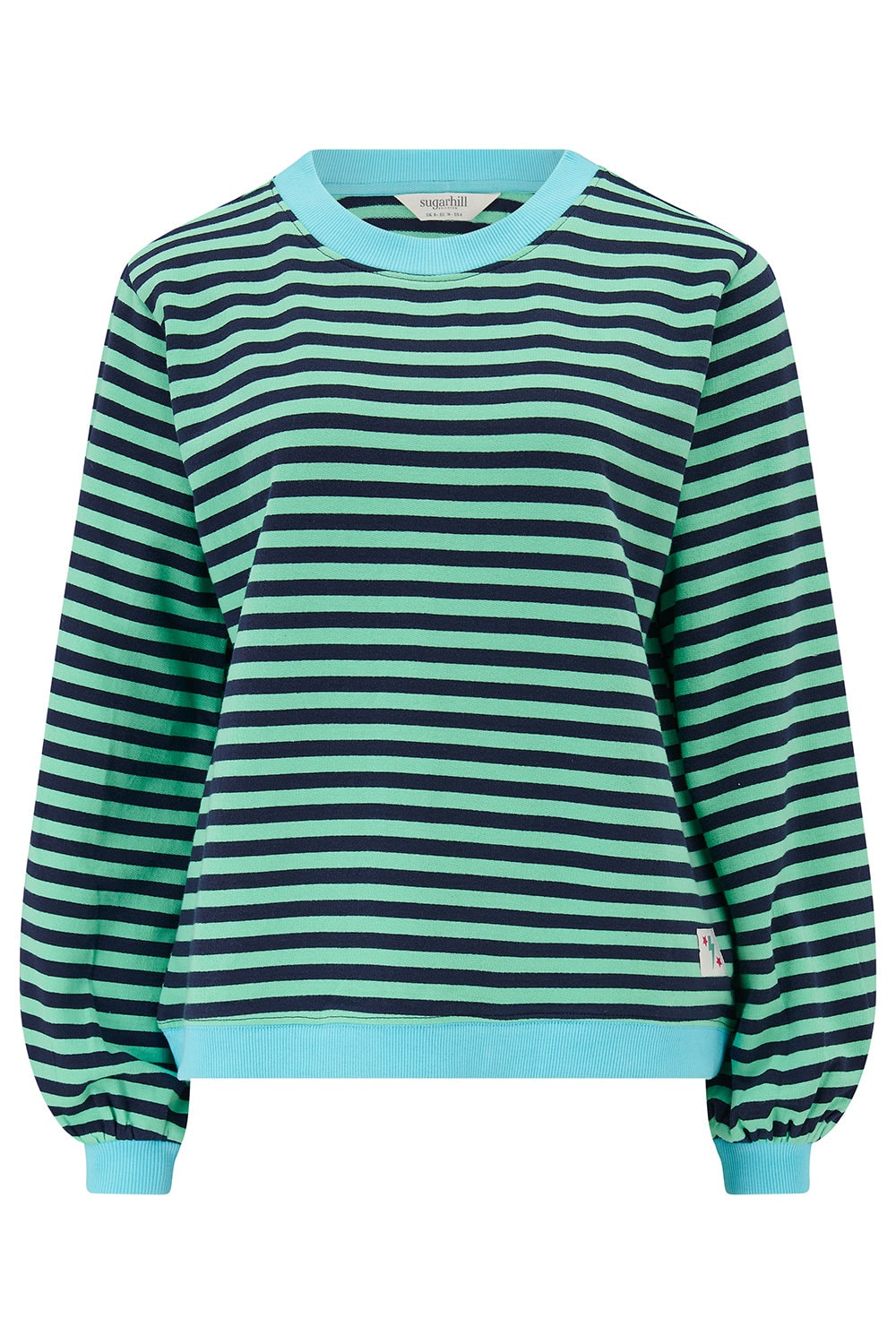 Sugarhill Brighton Women's Mindy Blouson Sleeve Sweatshirt Navy Green Stripe