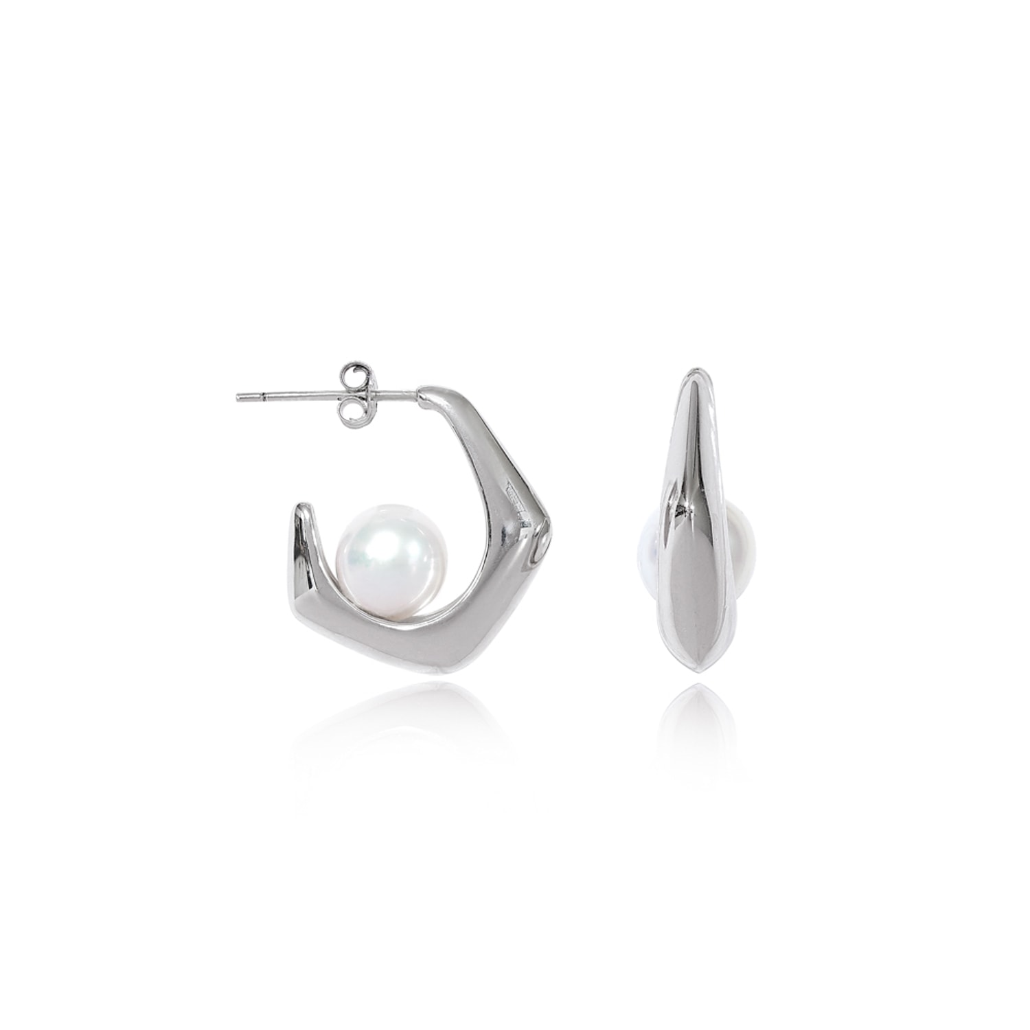 Women’s Silver / White Decus Geometric Style Silver Earrings With Cultured Freshwater Pearls Earrings Pearls of the Orient Online