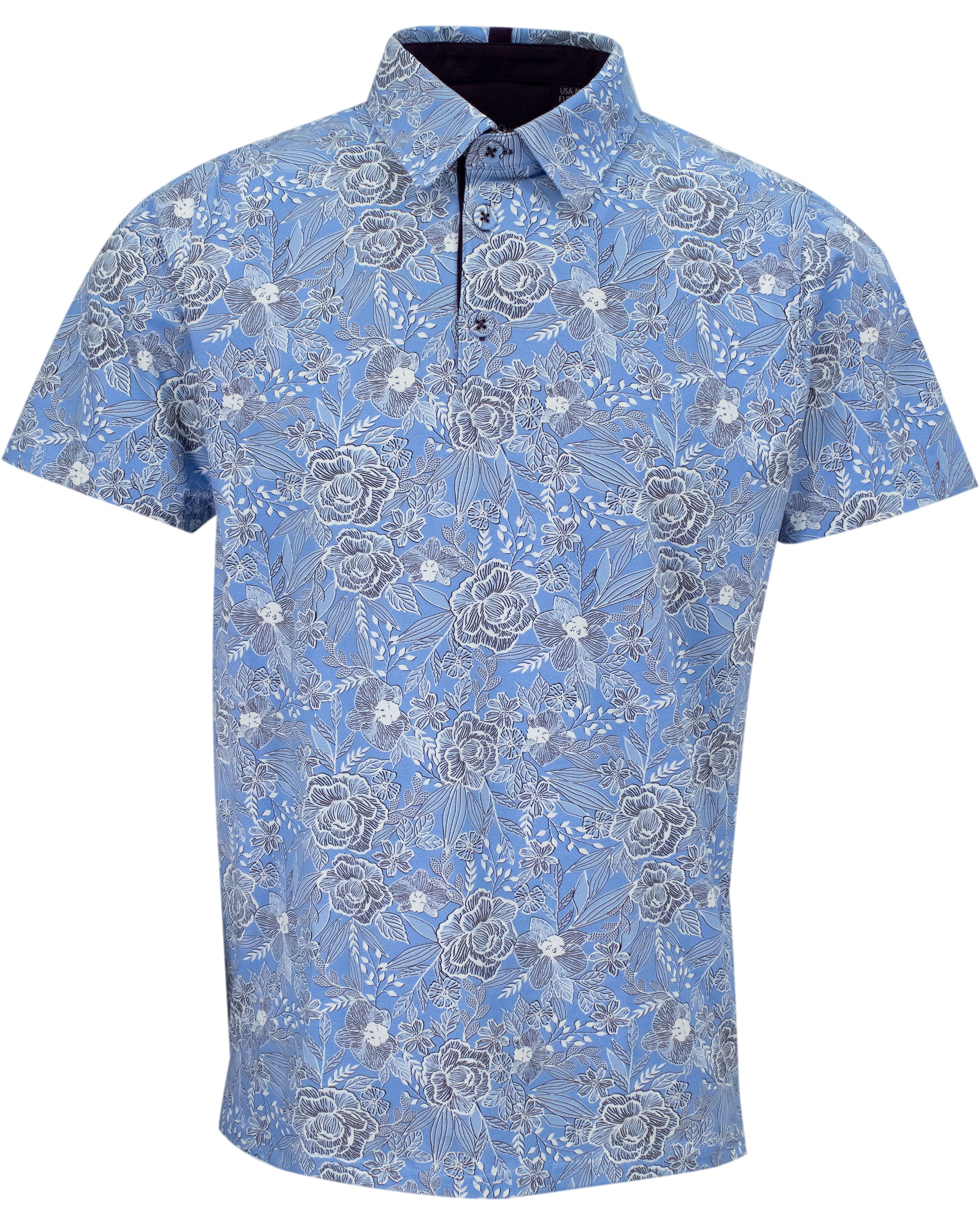 Men’s Pietro Handcut Floral Polo Shirt - Blue Small Lords of Harlech