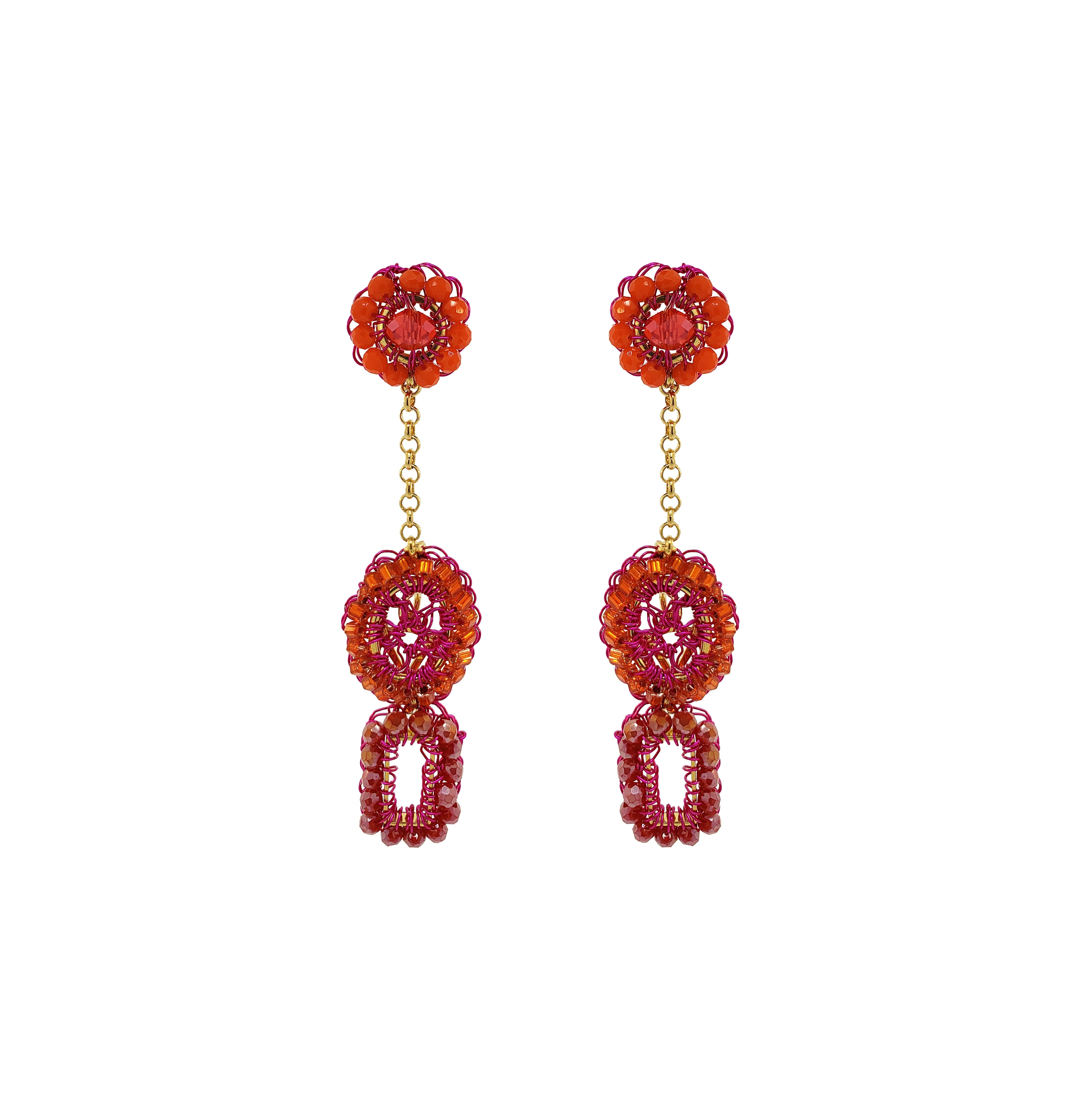 Lavish By Tricia Milaneze Women's Gold / Pink / Purple Neon Fuchsia Mix Tyche Mini Handmade Crochet Earrings
