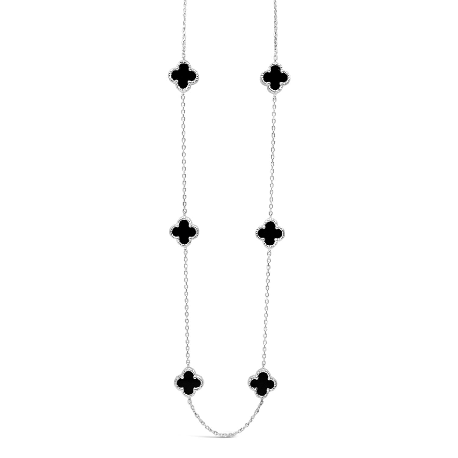 Lutiro Women's Black / Silver Six Twisted Four Clover Necklace-black Agate