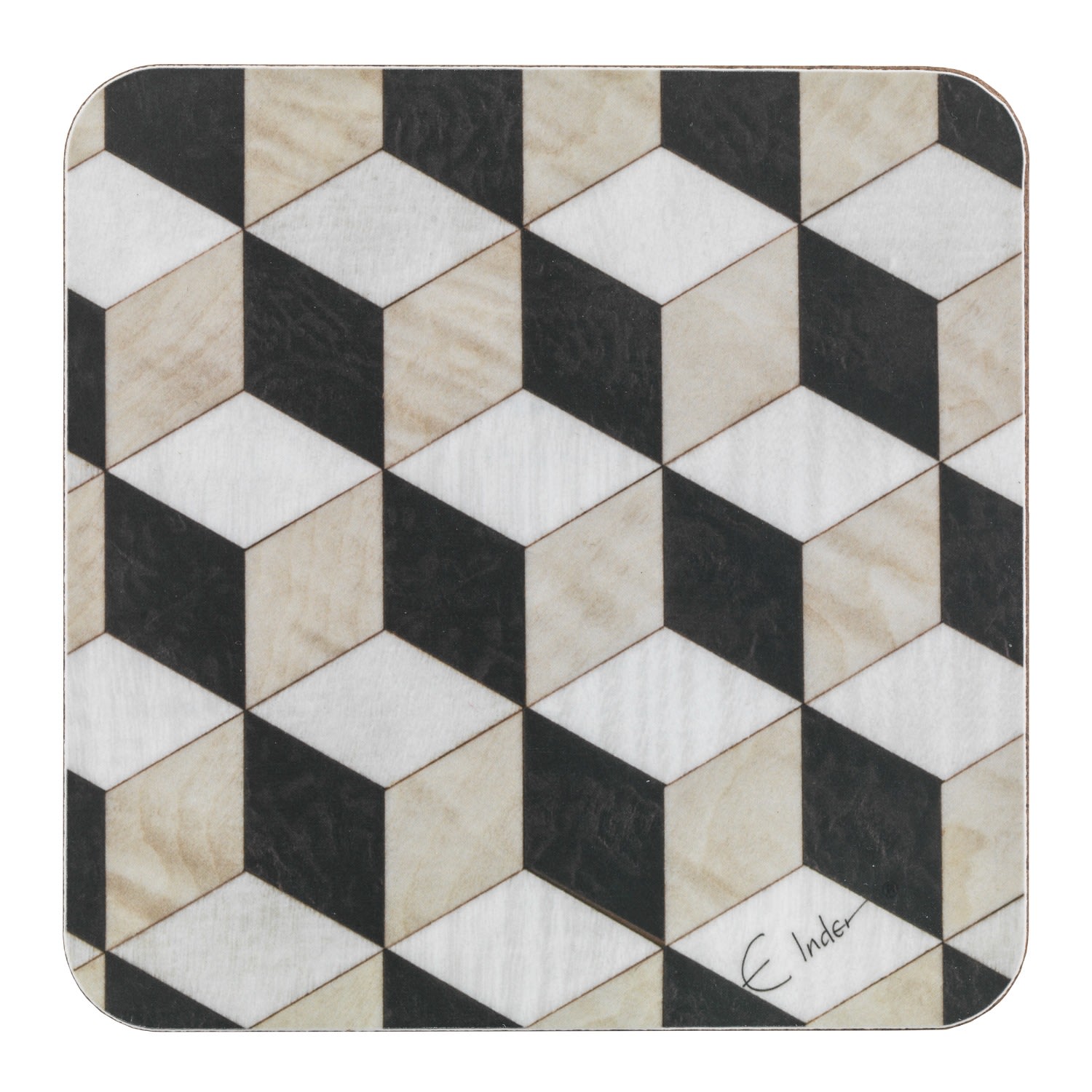 E. Inder Designs Black / White / Neutrals Six Coasters In Bold Geometric Design For Sophisticated Decor. Heat Resista