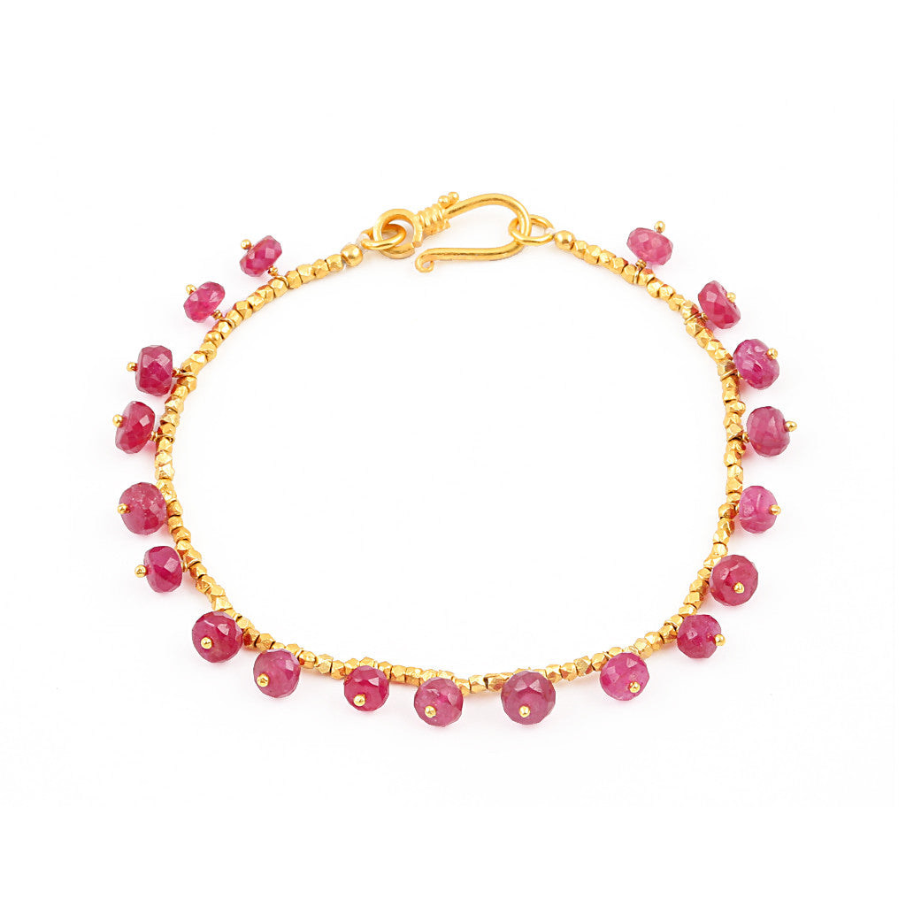 Opium Jewels Women's Gold / Red Ruby Drops Garland Bracelet