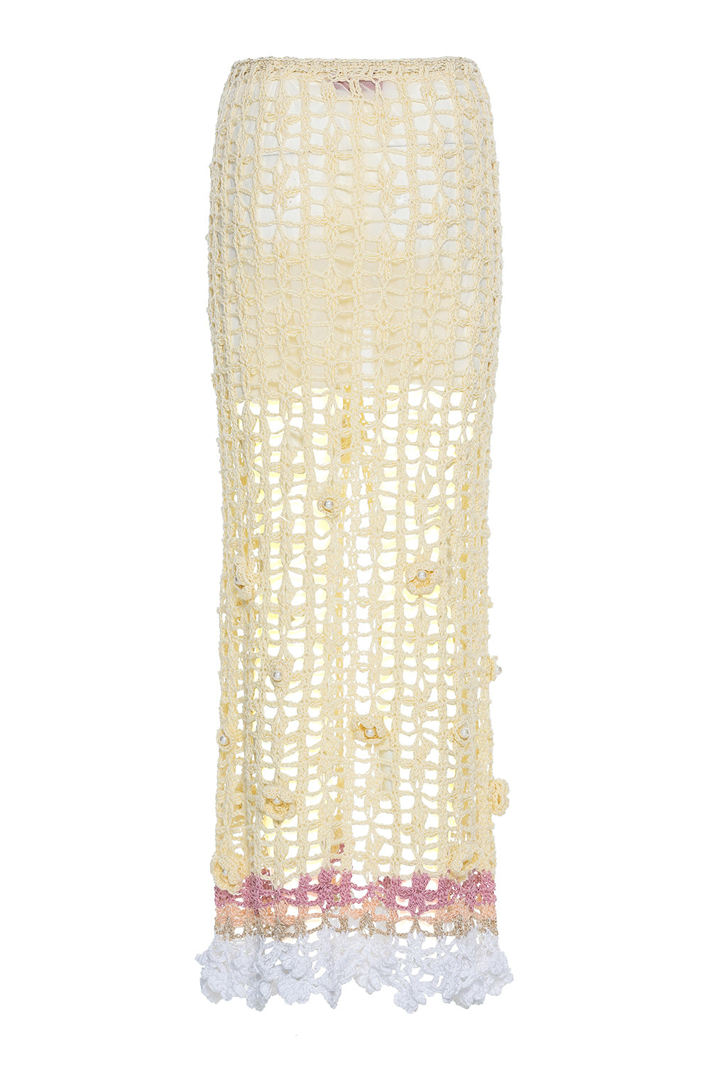 Andreeva Vanilla Multicolor Handmade Crochet Skirt In Yellow