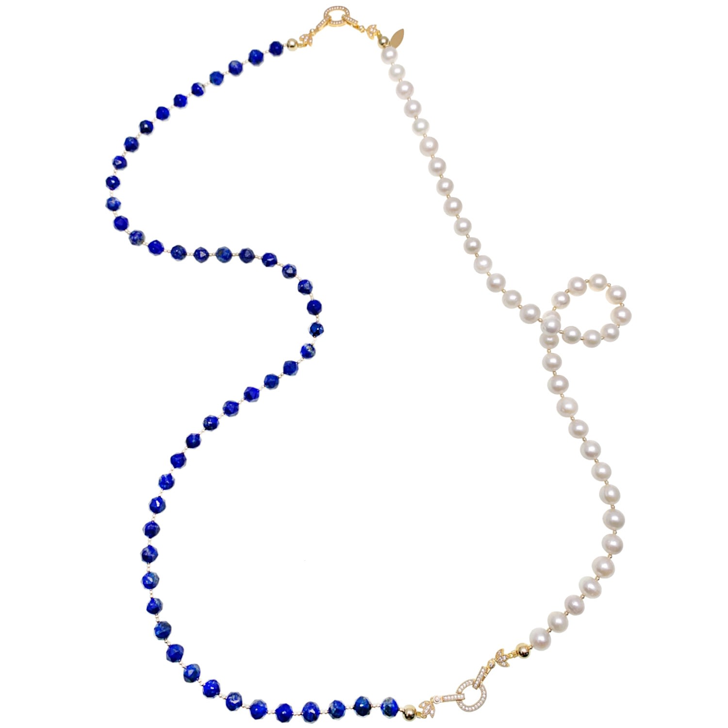 Farra Women's Blue / White Lapis & Freshwater Pearls Multi-way Necklace