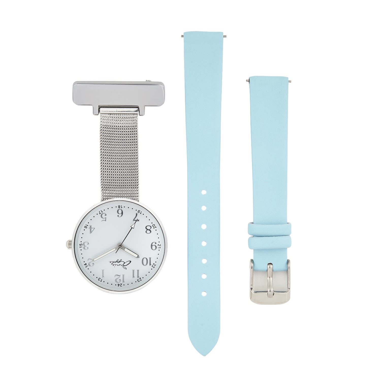 Bermuda Watch Company Annie Apple Empress Interchangeable Blue Leather, Silver Mesh Wrist To Nurse Watch Ladies In Blue