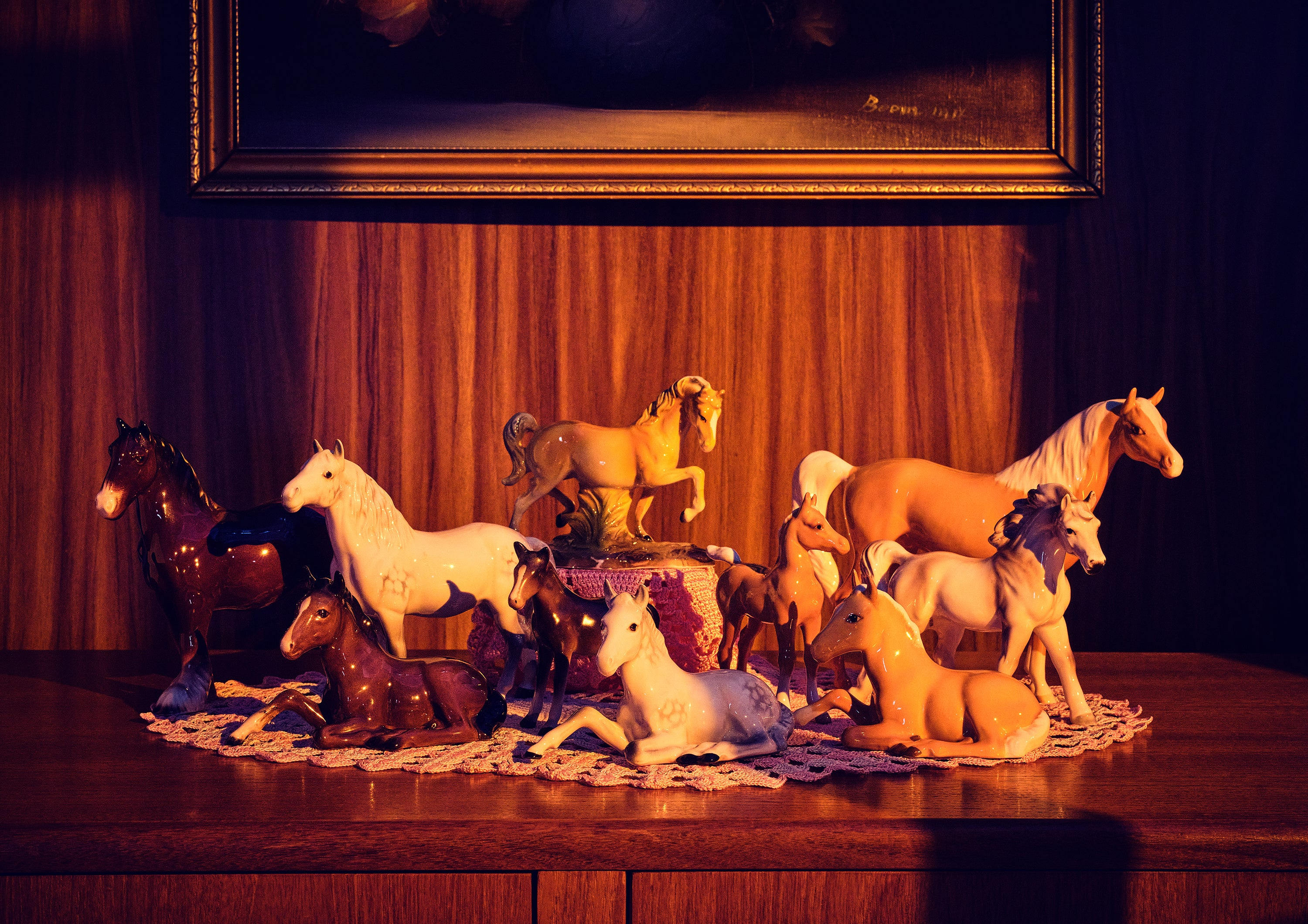 Ornament Art Yellow / Orange Nana's House, Horses In The Early Light Giclée Photo Print