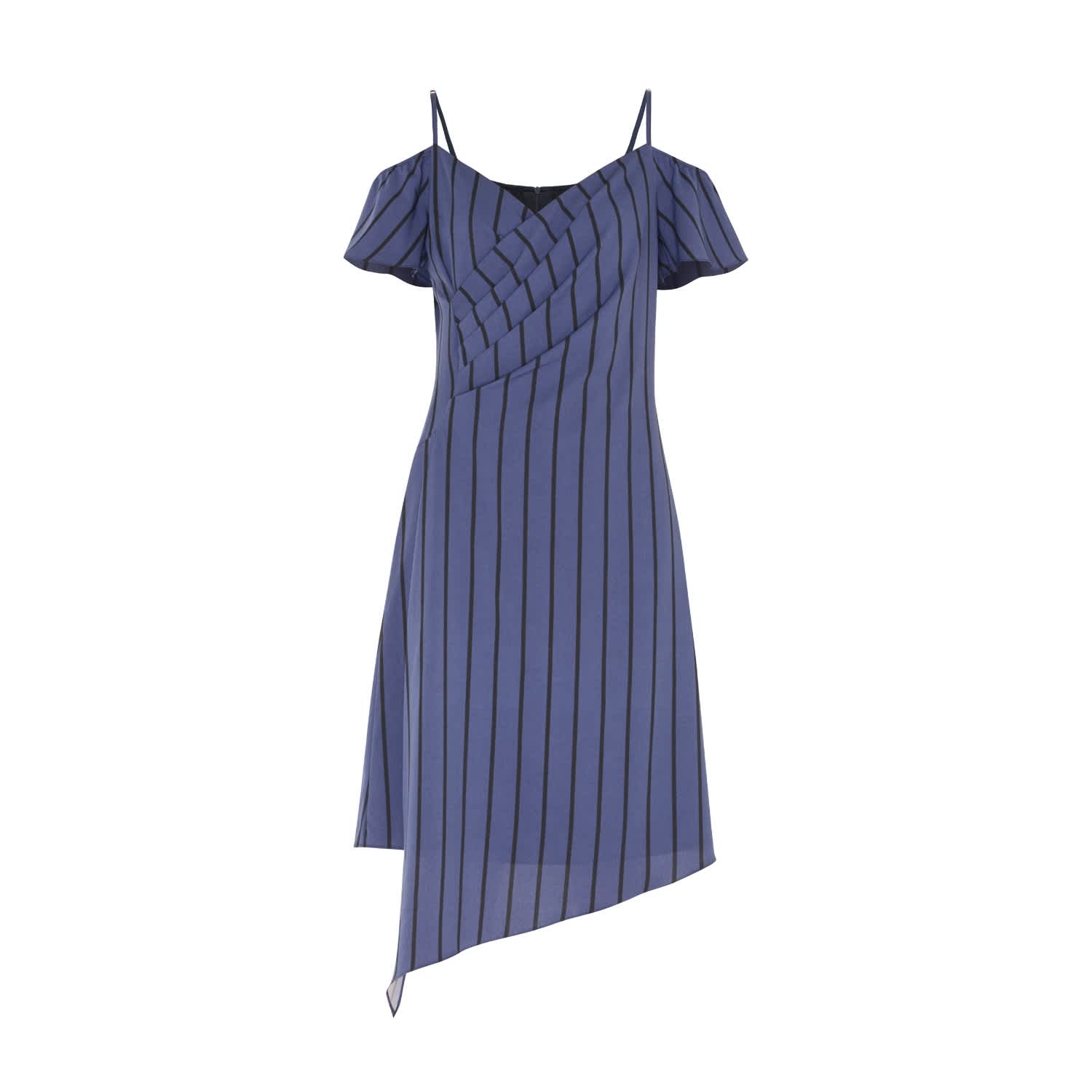 navy blue striped asymmetric dress