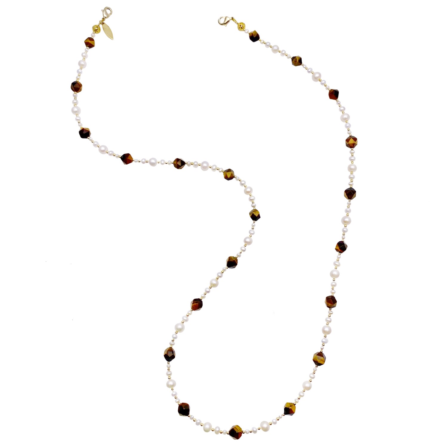 Farra Women's White / Brown Removable Freshwater Pearls & Tiger Eye Glasses Chain