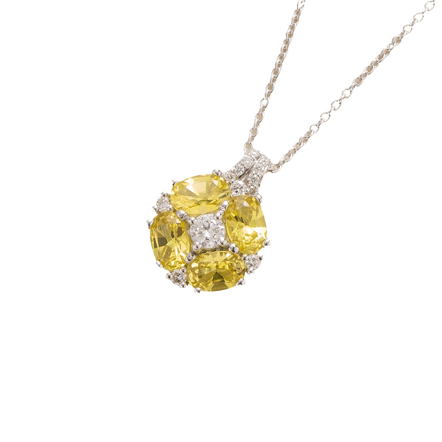 Juvetti Women's White / Yellow / Orange Pristi Necklace With Yellow Sapphire And Diamonds Set In White Gold In Metallic