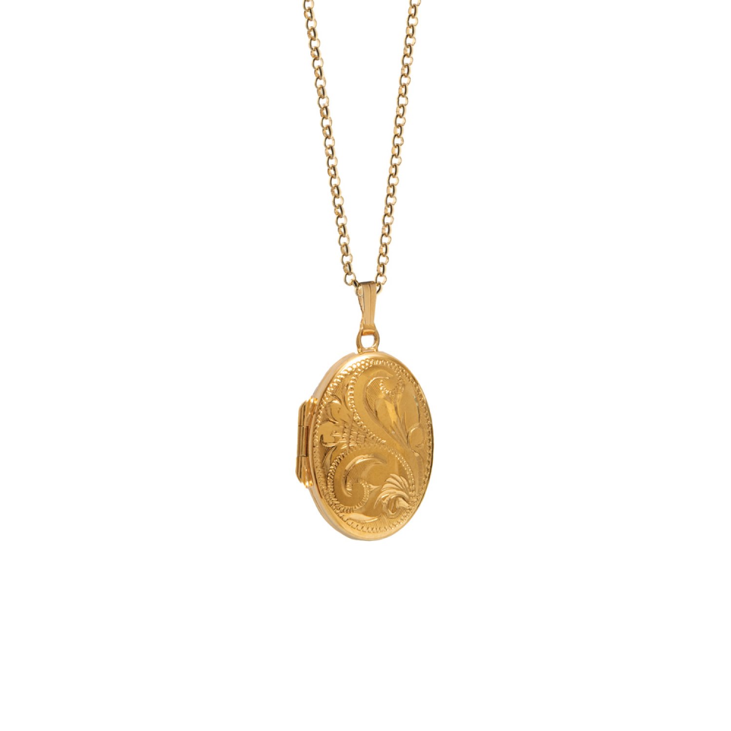 Lime Tree Design Women's Engraved Oval Locket Necklace Rolled Gold In Gold