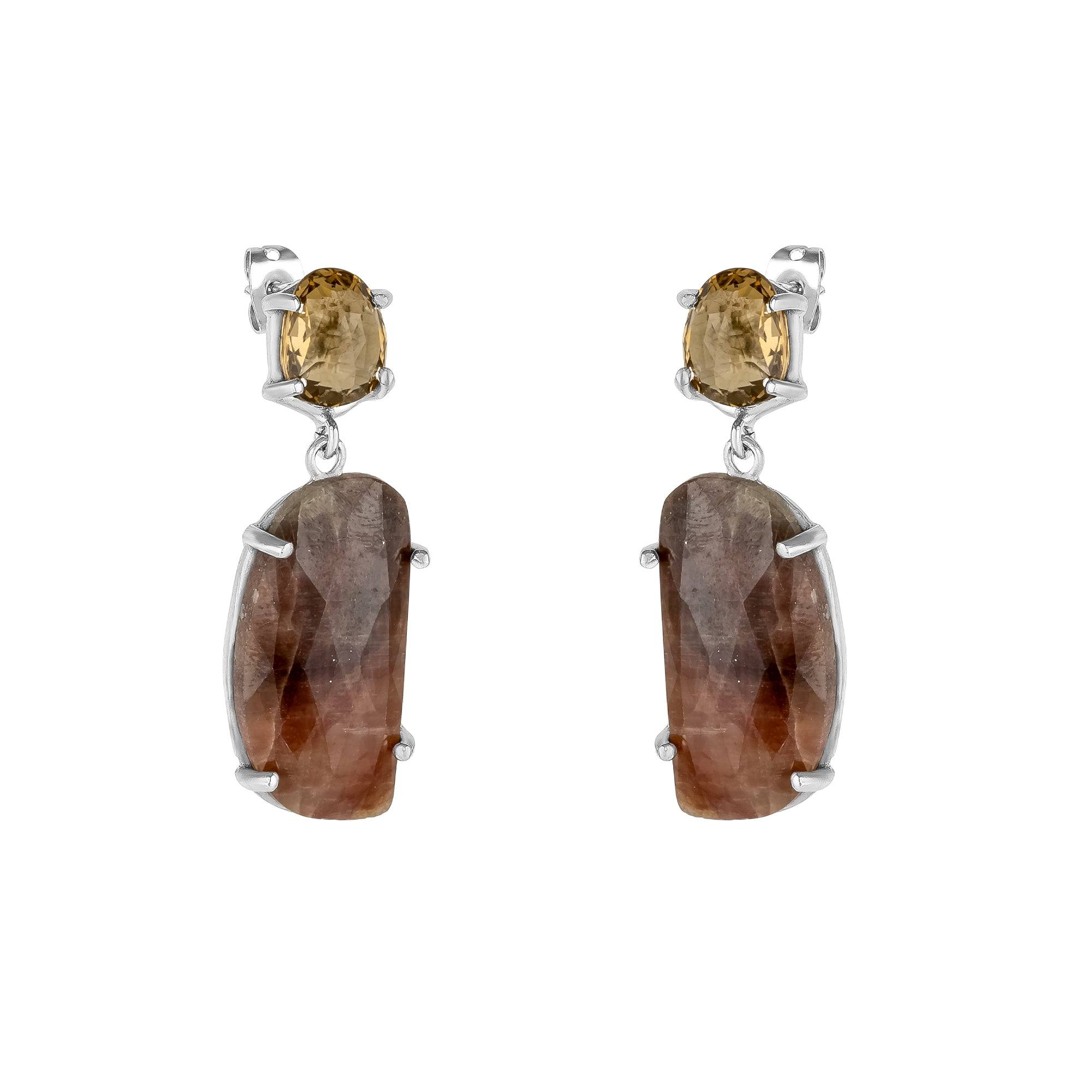 Mejoma Women's Drop Purple Gemstone Silver Earrings